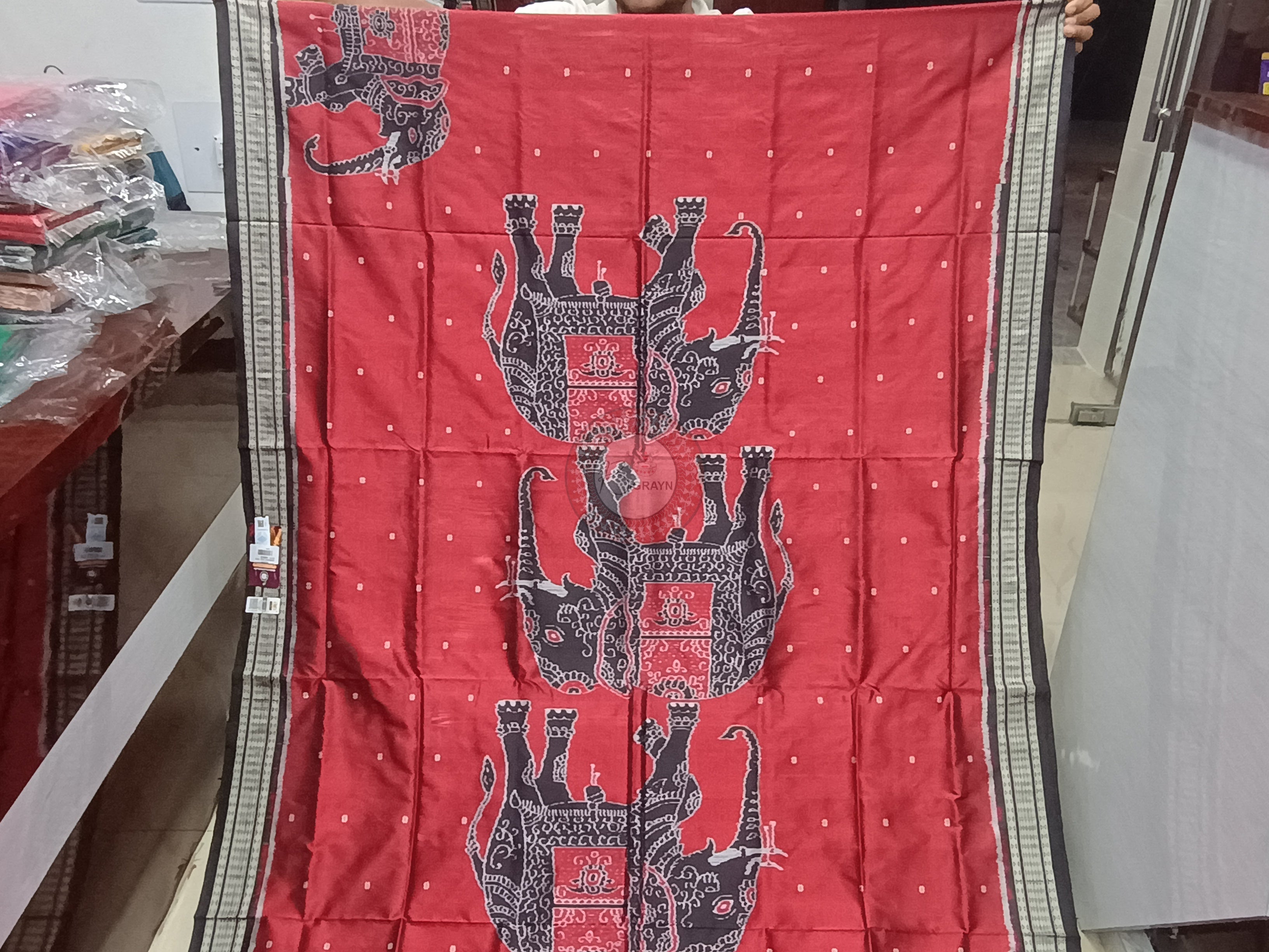 Maroon Black Elephant Odisha Handloom Sambalpuri Silk Saree