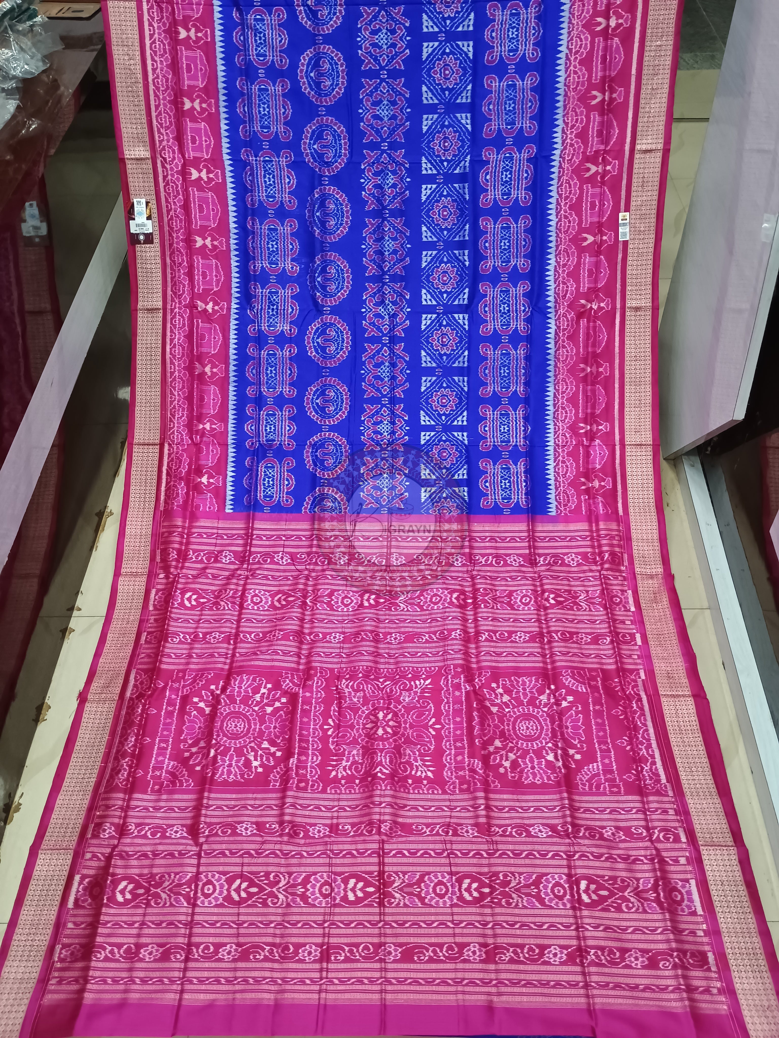 Blue Magenta Laxmi Yantra Odisha Handloom Sambalpuri Silk Saree