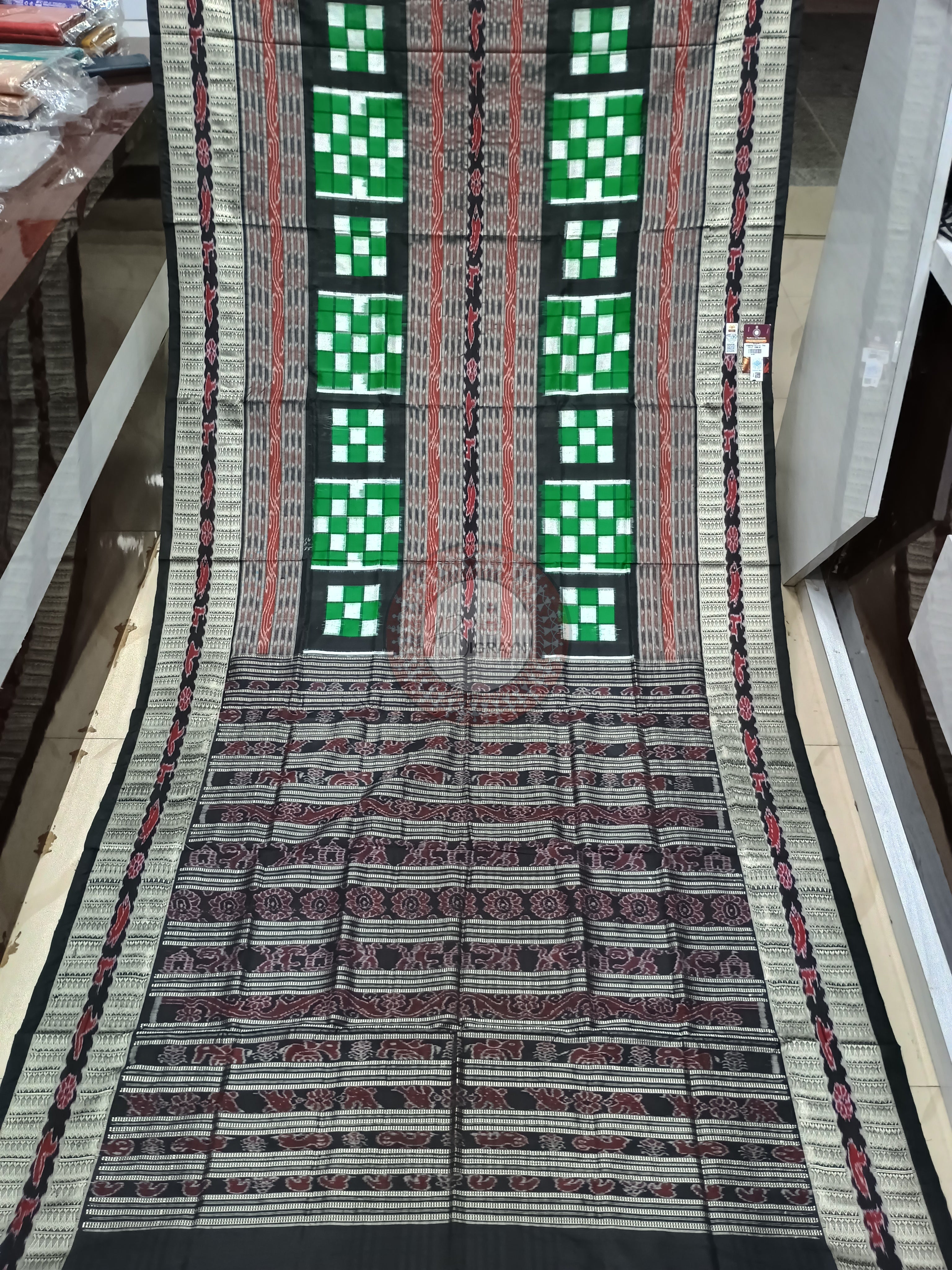 Green Black Bichitrapuri Odisha Handloom Sambalpuri Silk Saree