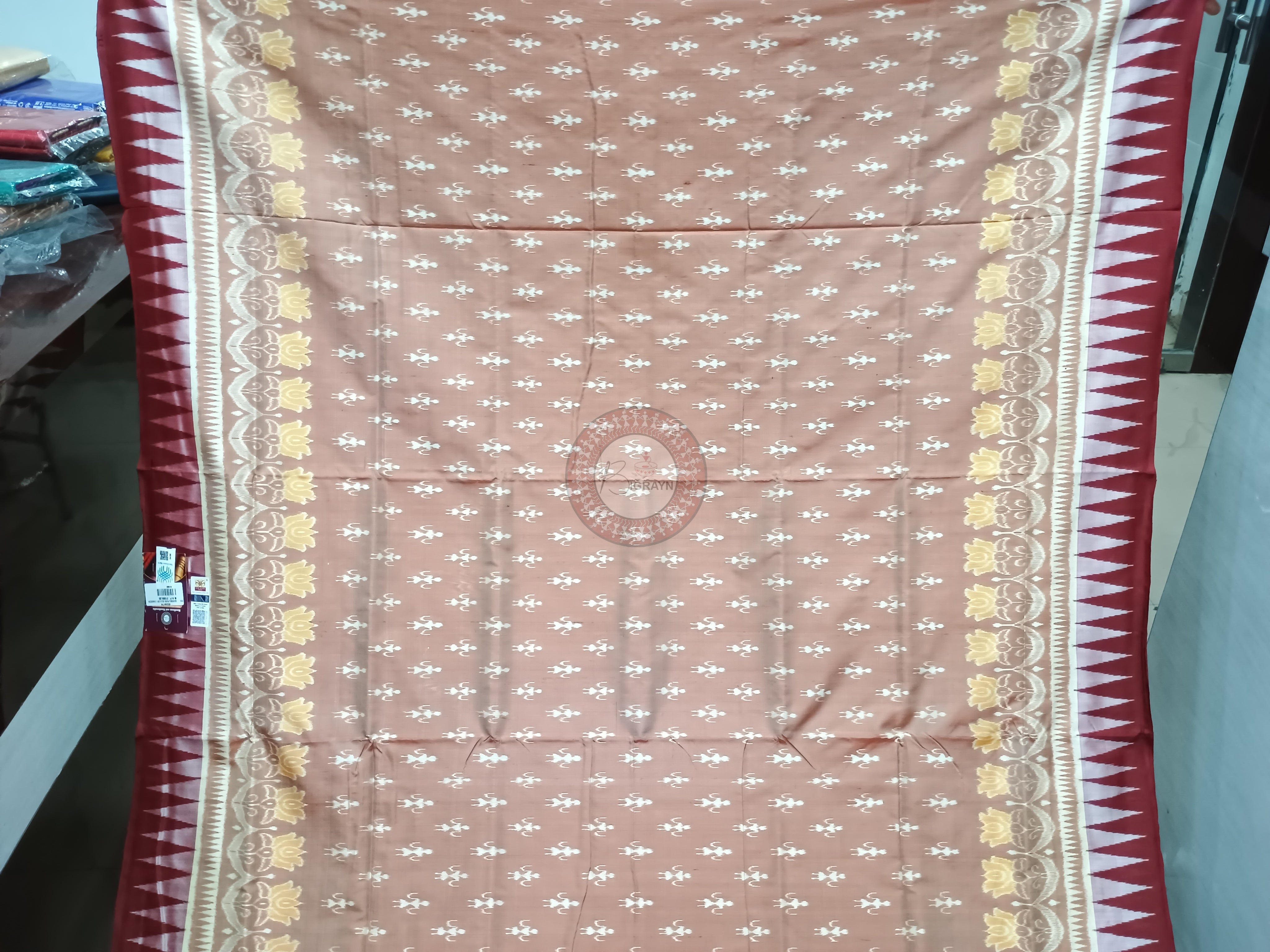 Peach Coffee Pasapali Border Ek Chandia Odisha Handloom Sambalpuri Silk Saree