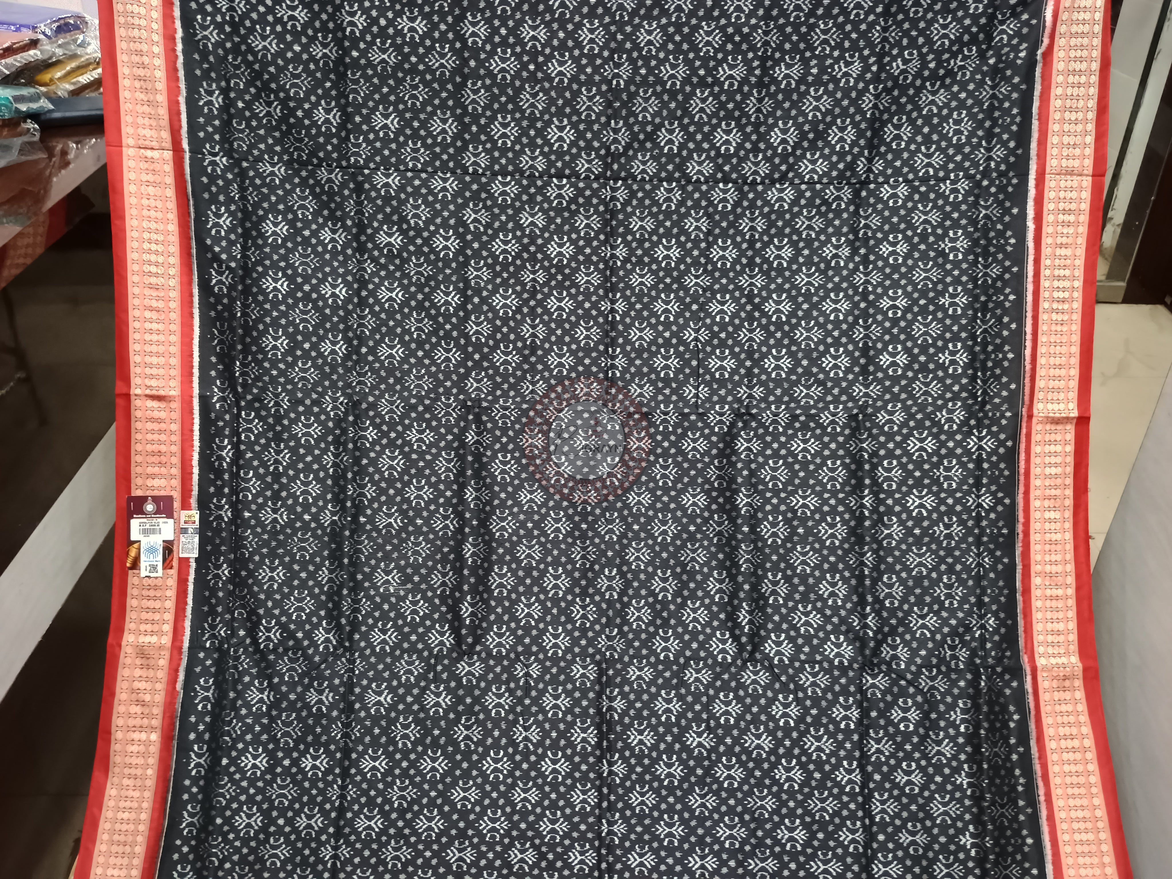 Black Red Ikat Odisha Handloom Sambalpuri Silk Saree