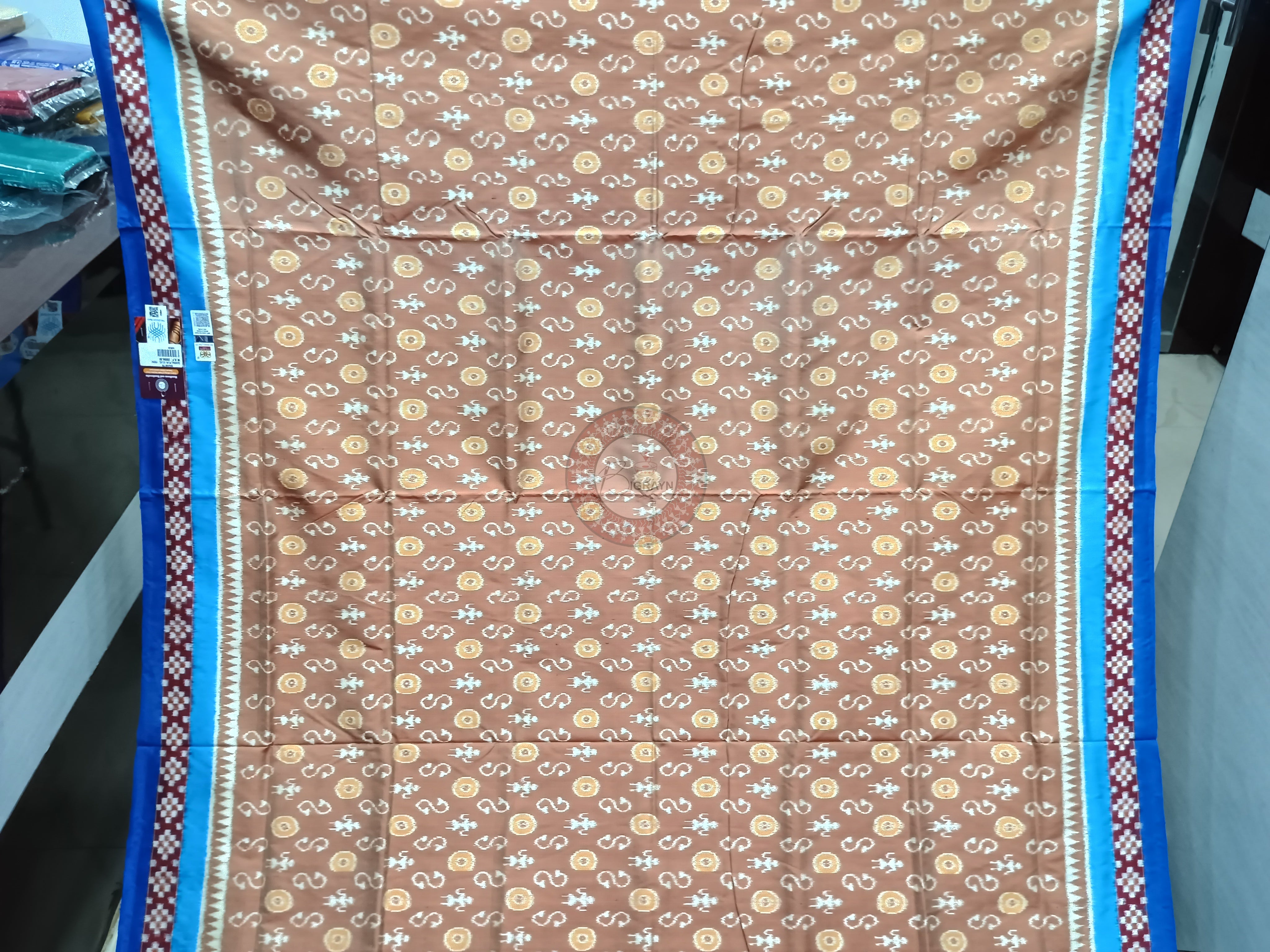 Peach Copper Sulphate Pasapali Border Ek Chandia Odisha Handloom Sambalpuri Silk Saree