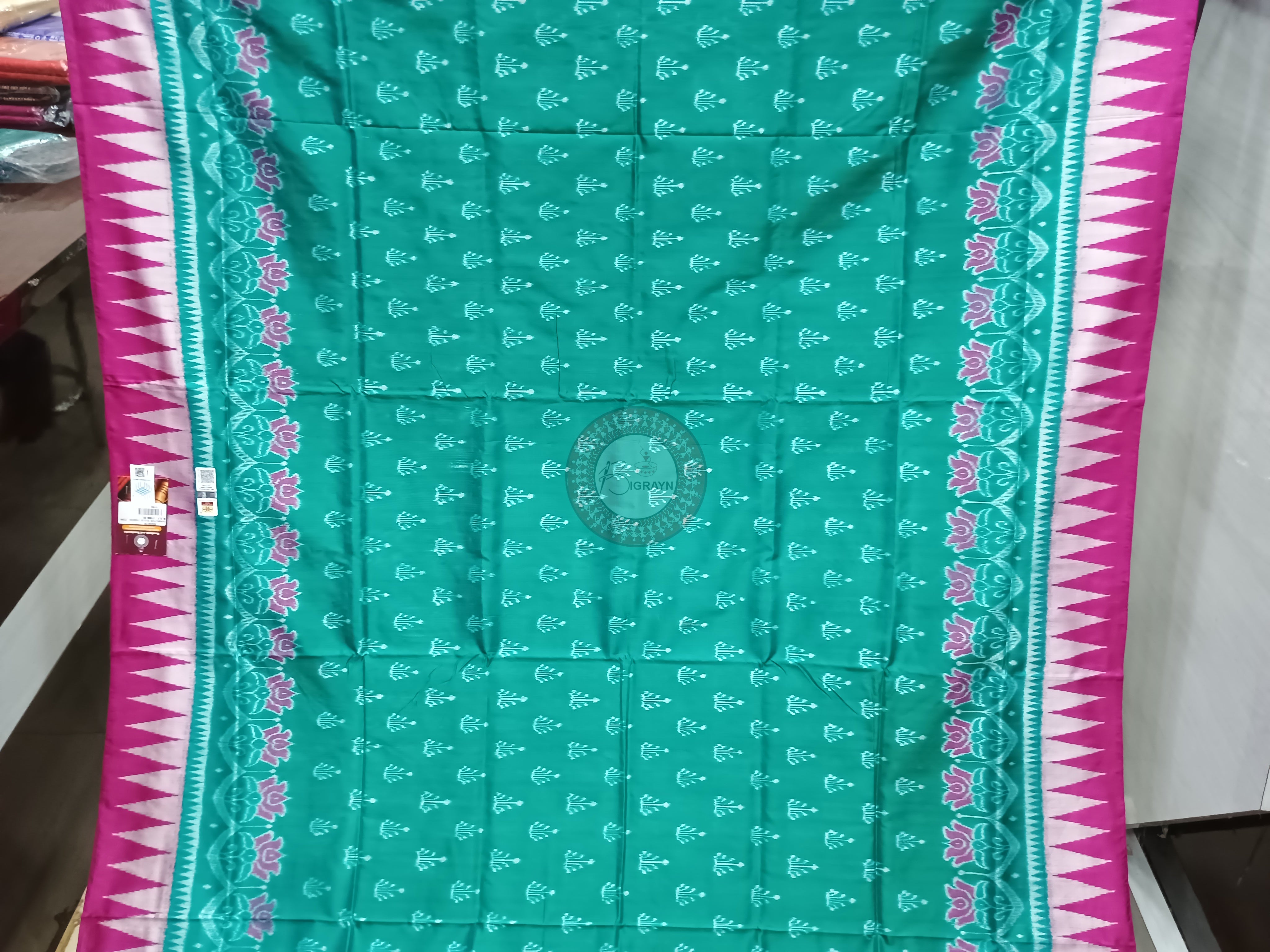 Sea Green Magenta Ek Chandia Odisha Handloom Sambalpuri Silk Saree
