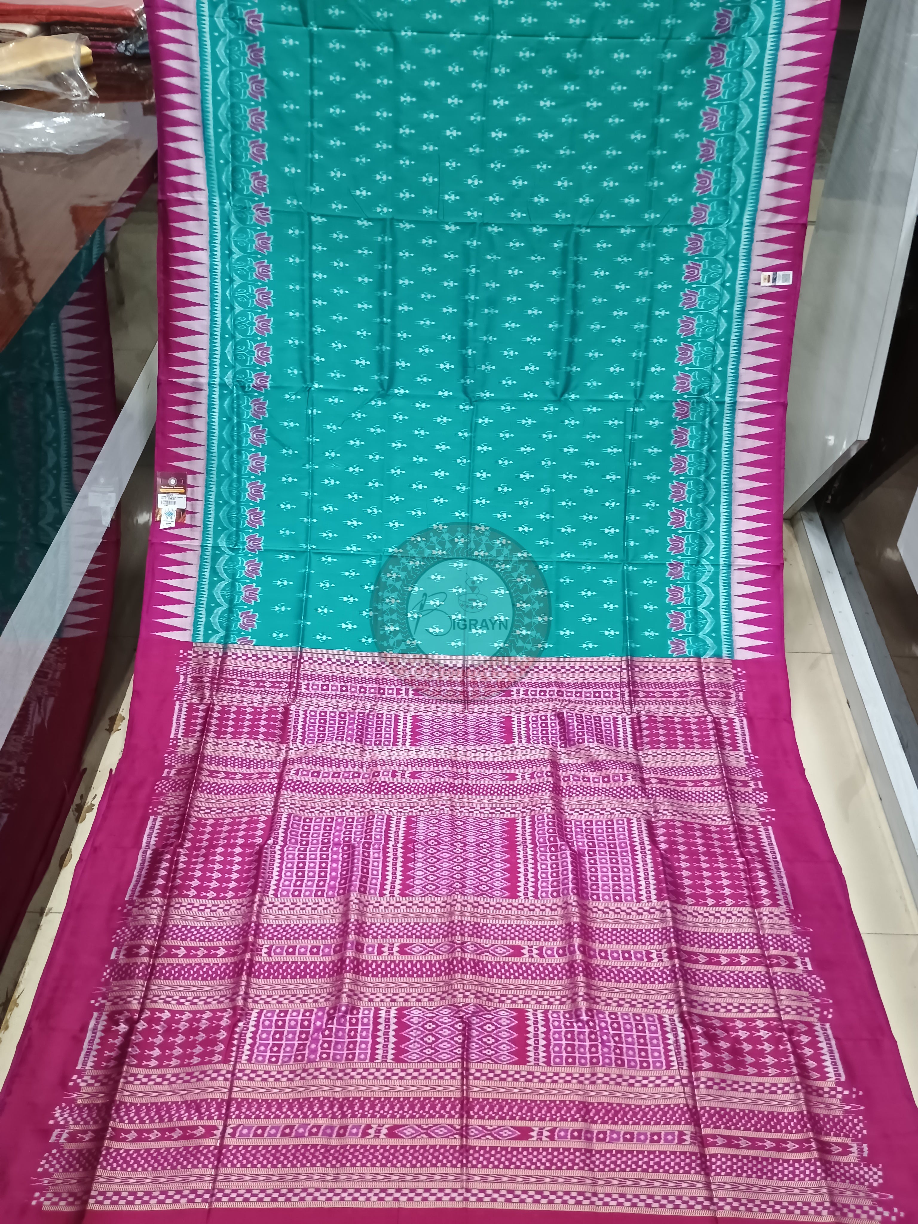 Sea Green Magenta Tribal Ek Chandia Odisha Handloom Sambalpuri Silk Saree