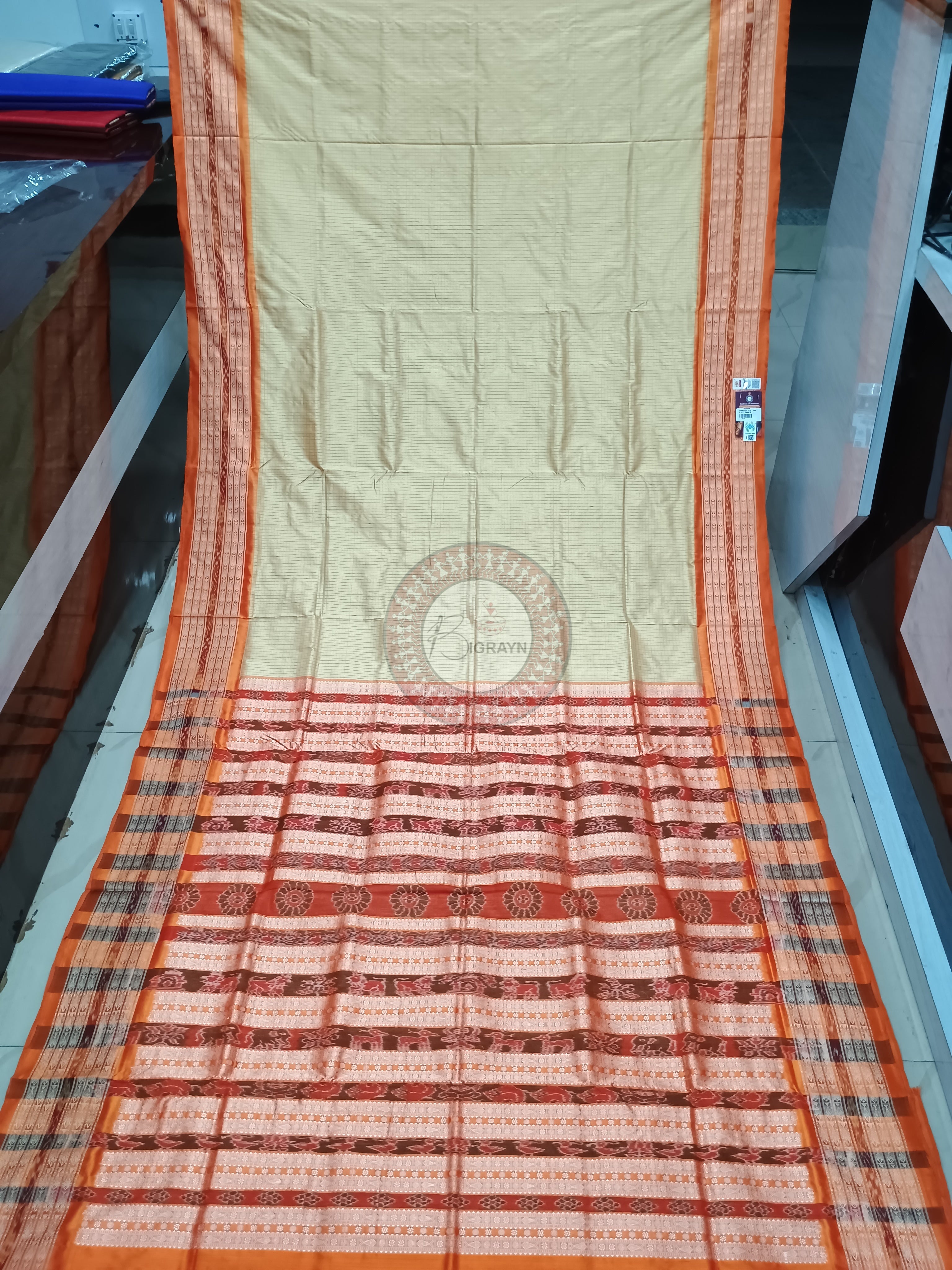 Creame Orange Sachipar Odisha Handloom Sambalpuri Silk Saree