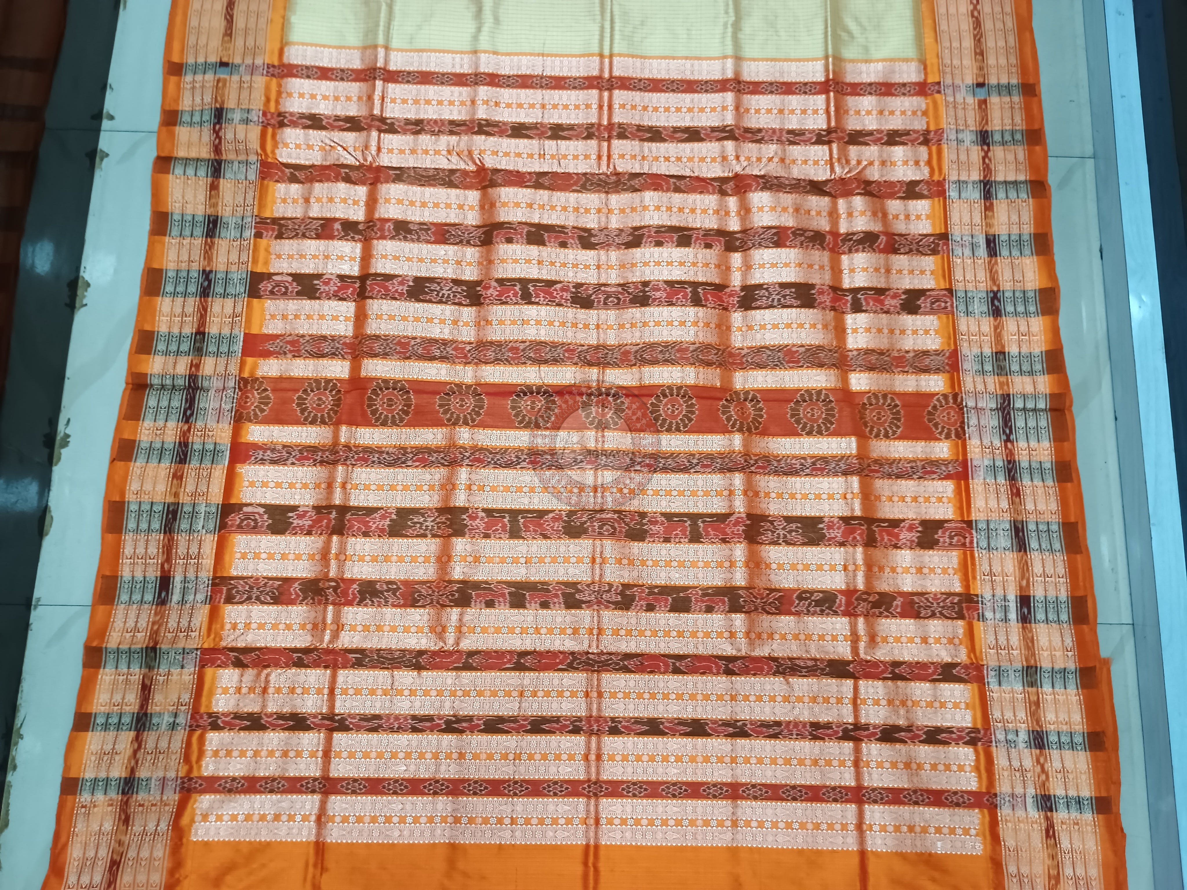 Creame Orange Sachipar Odisha Handloom Sambalpuri Silk Saree
