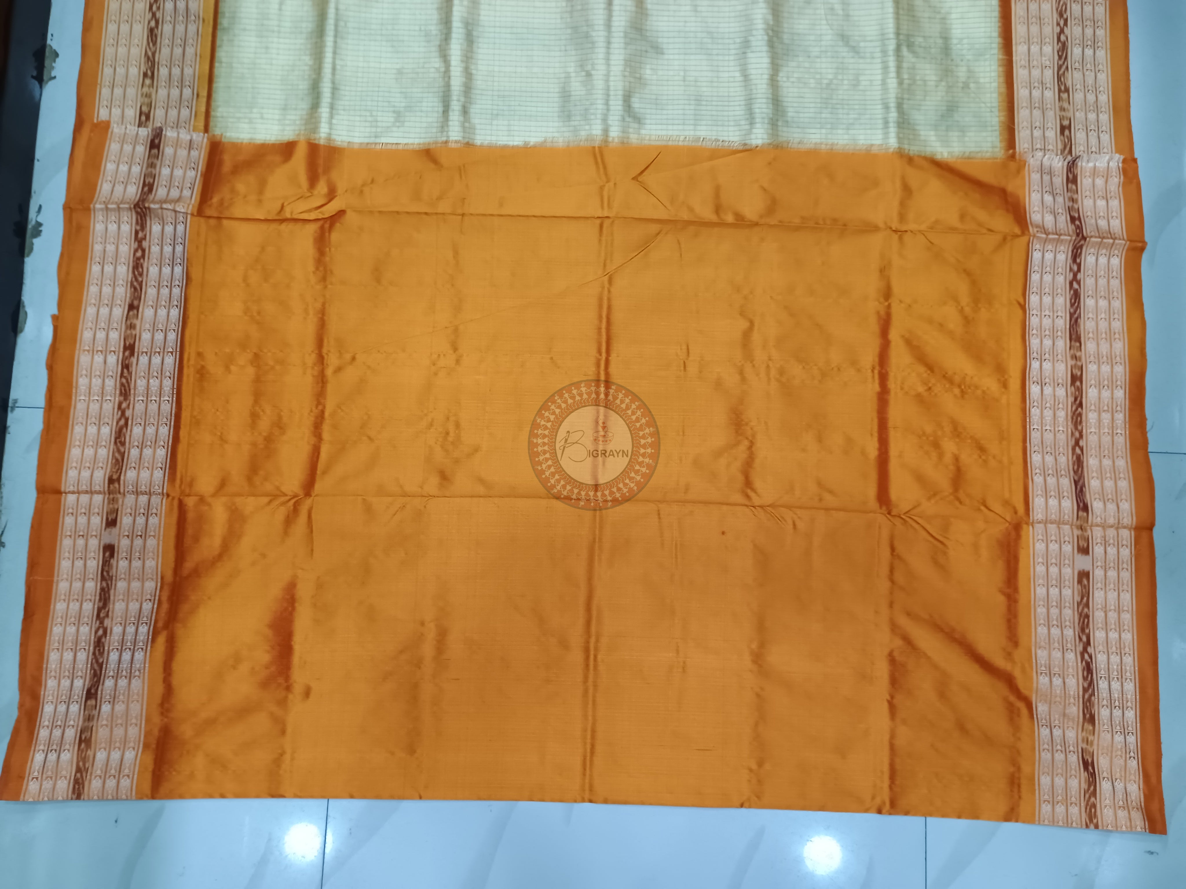 Creame Orange Sachipar Odisha Handloom Sambalpuri Silk Saree
