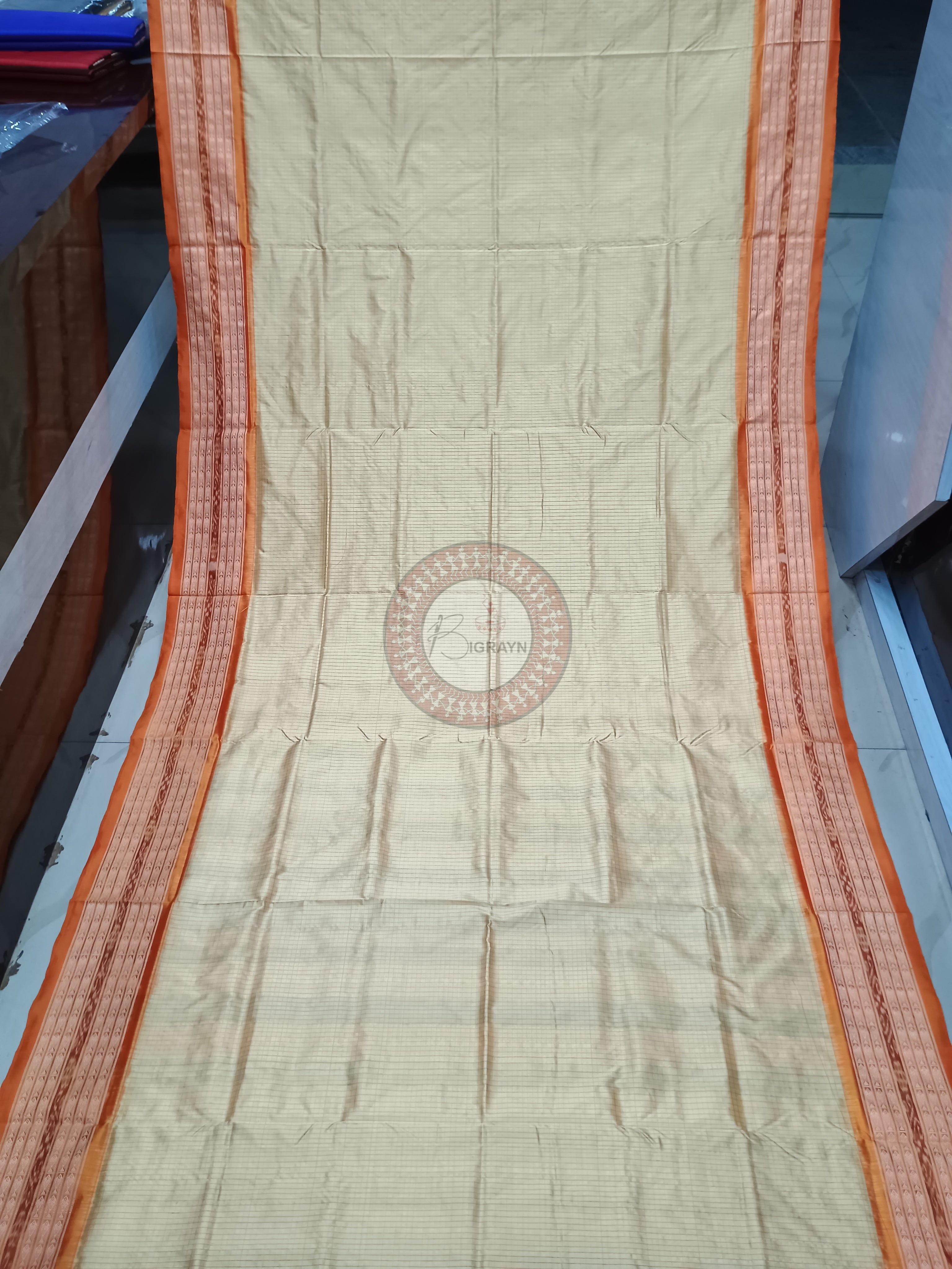 Creame Orange Sachipar Odisha Handloom Sambalpuri Silk Saree