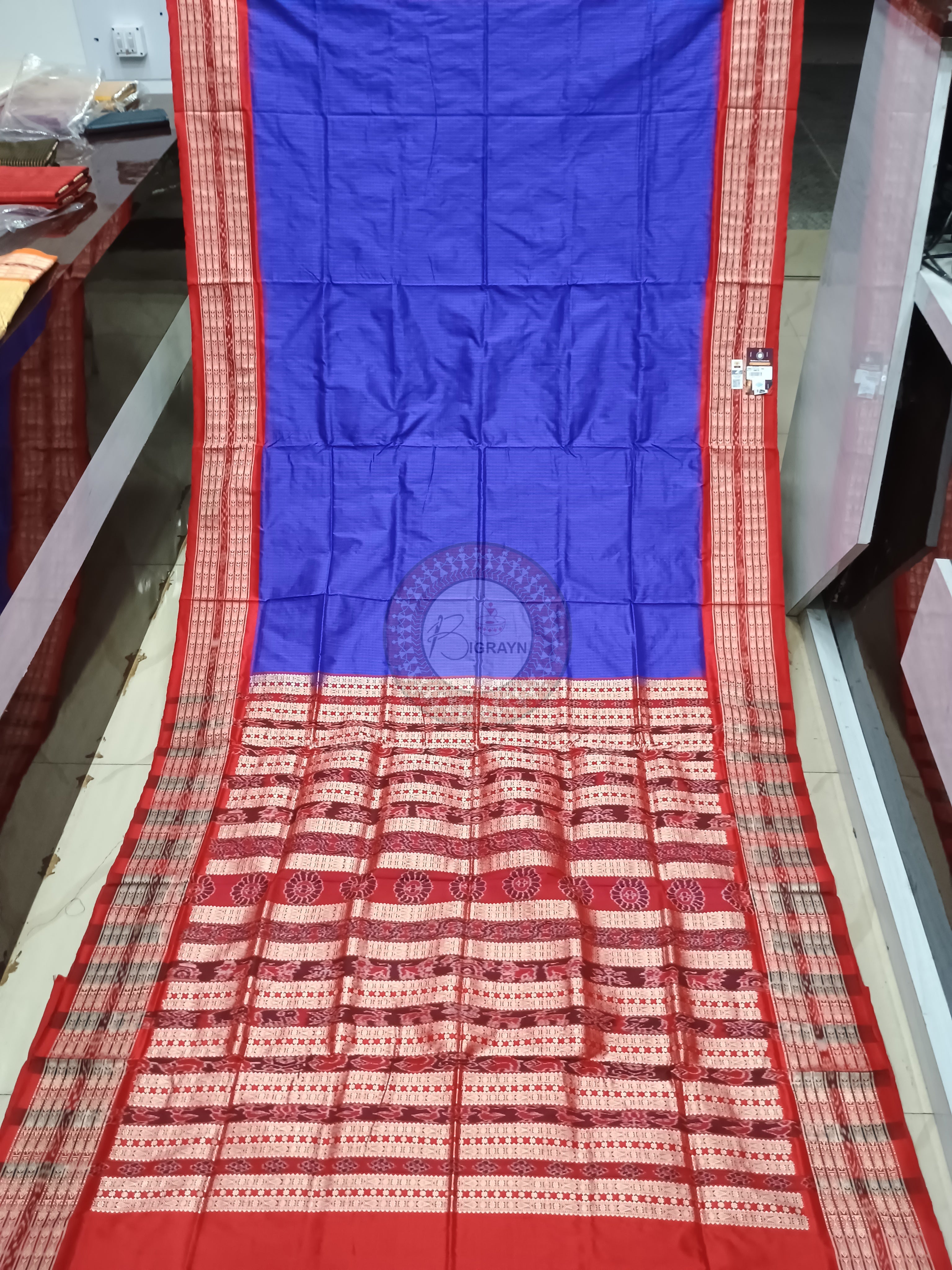 Blue Red Sachipar Odisha Handloom Sambalpuri Silk Saree