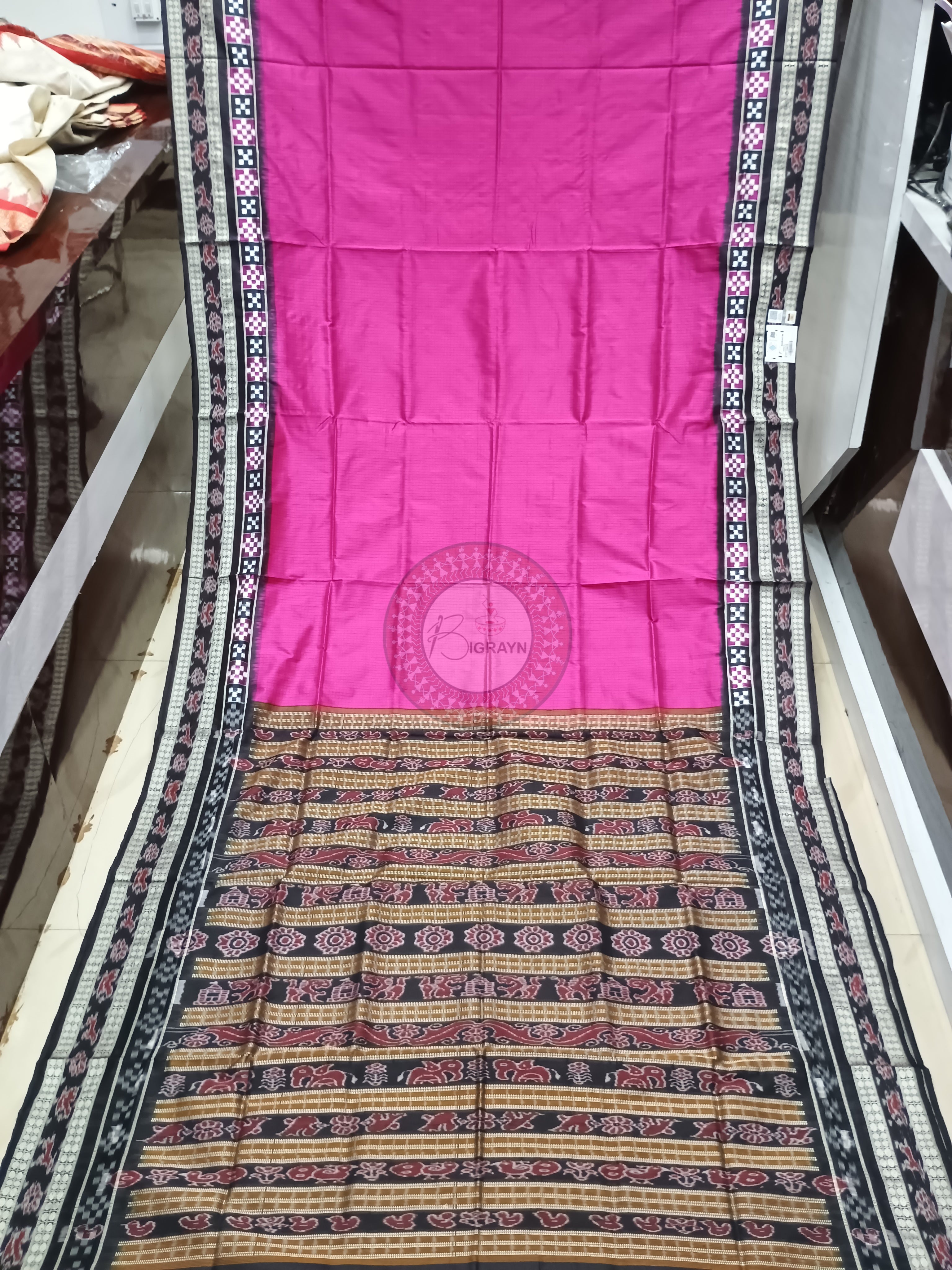 Pink Black Sachipar Odisha Handloom Sambalpuri Silk Saree