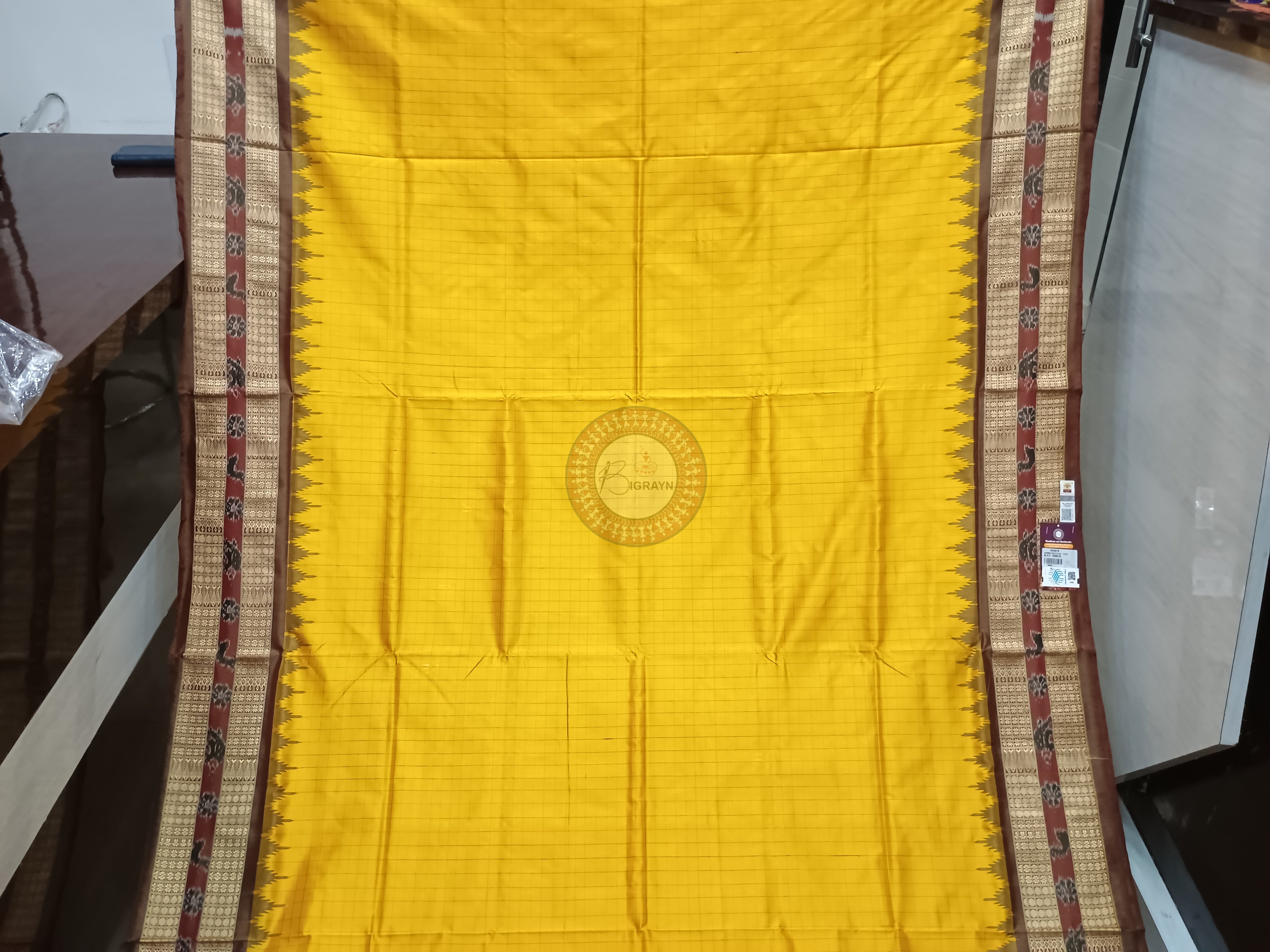 Mustard Yellow Maroon Sachipar Odisha Handloom Sambalpuri Silk Saree