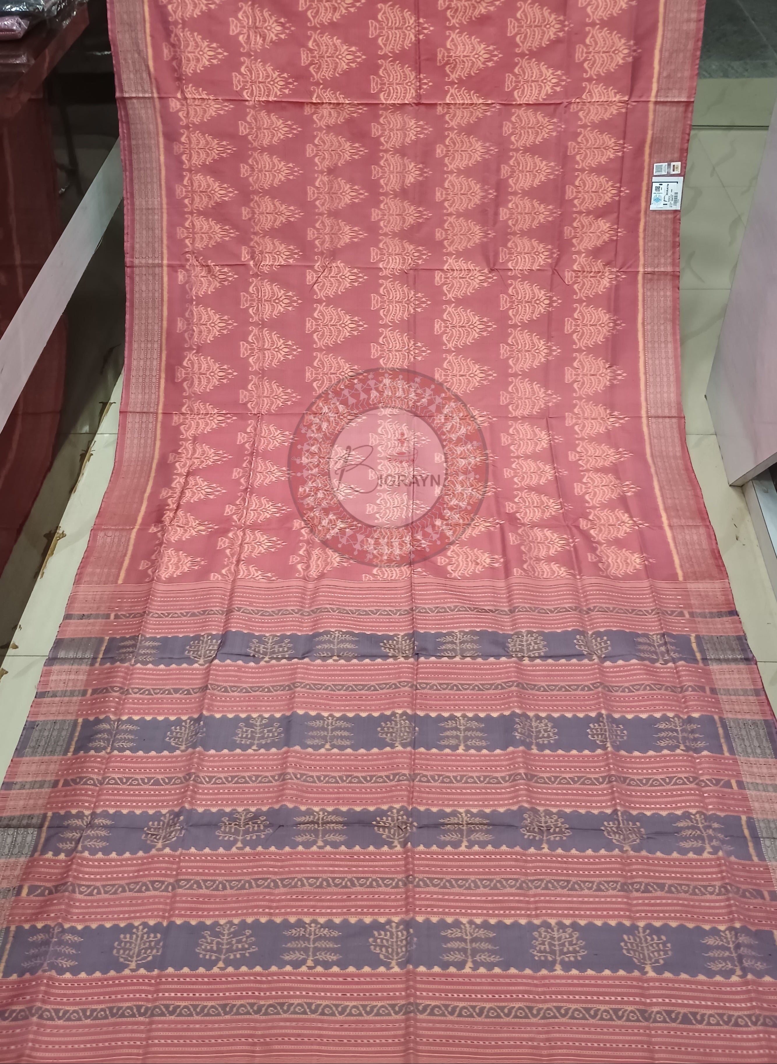 Onion Pink Tree Natural Dye Sambalpuri Silk Saree