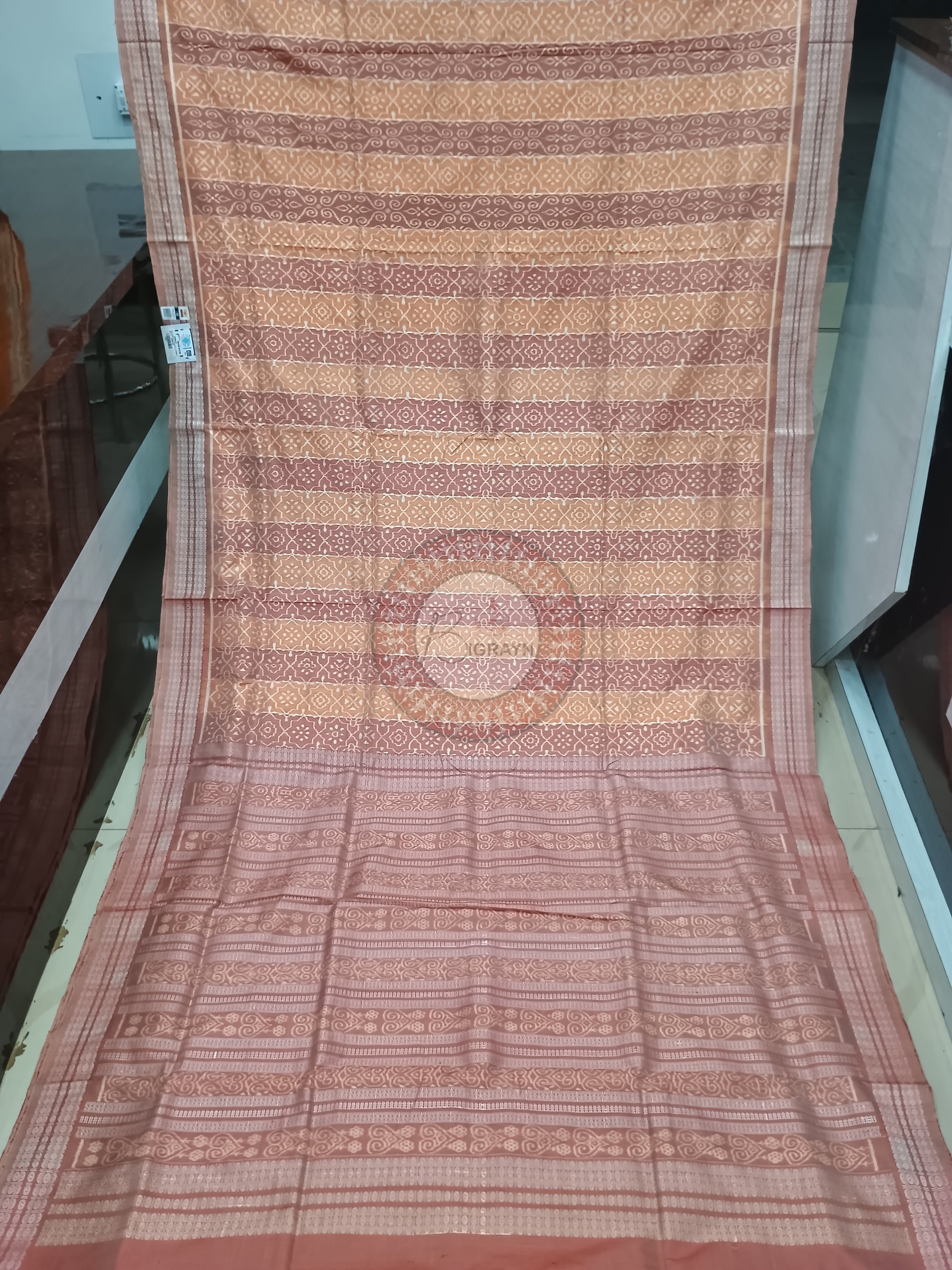Rust True Pink Scot Flower Design Natural Dye Sambalpuri Silk Saree