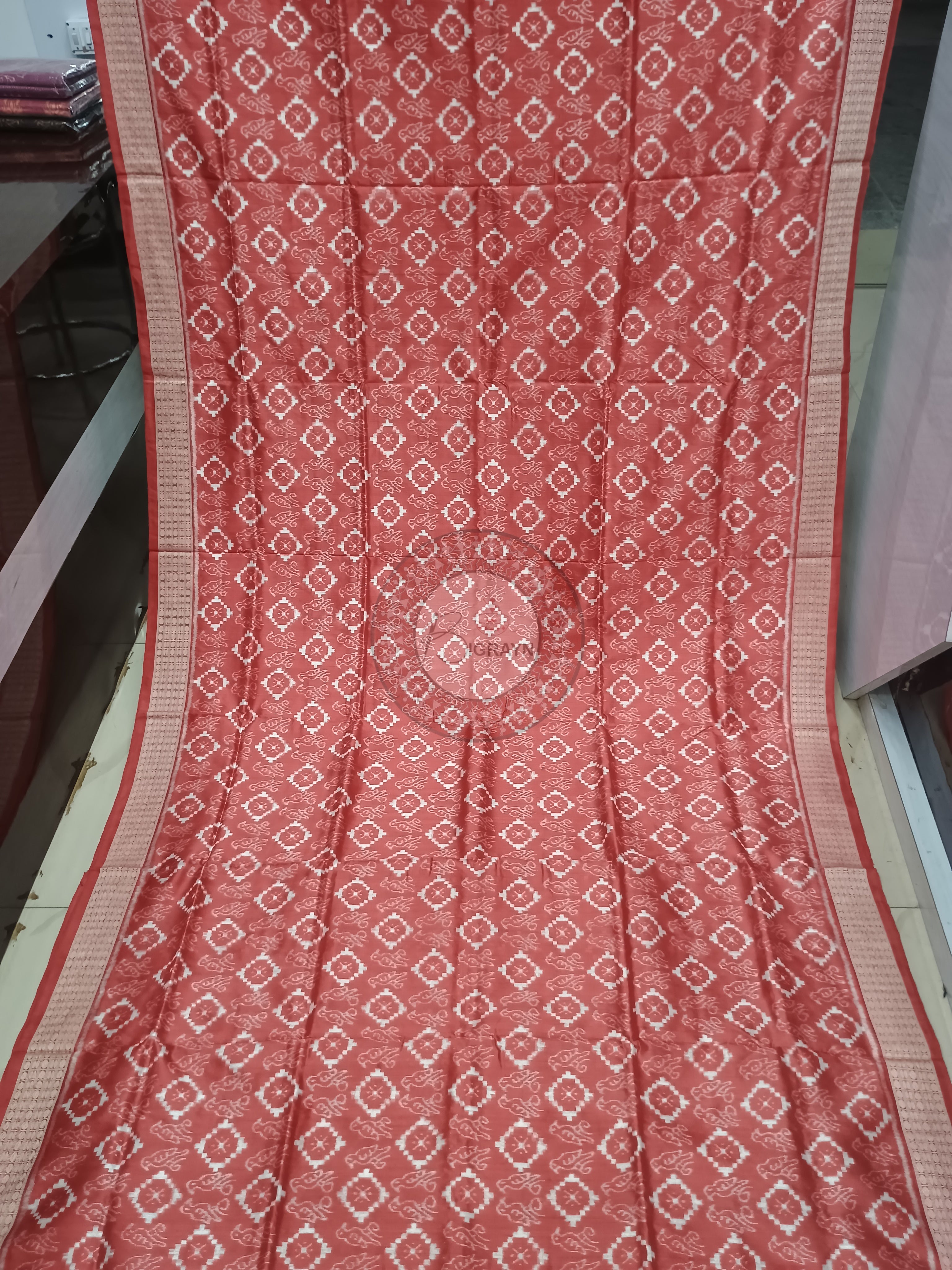 Peach Pink Birds Design Natural Dye Sambalpuri Silk Saree