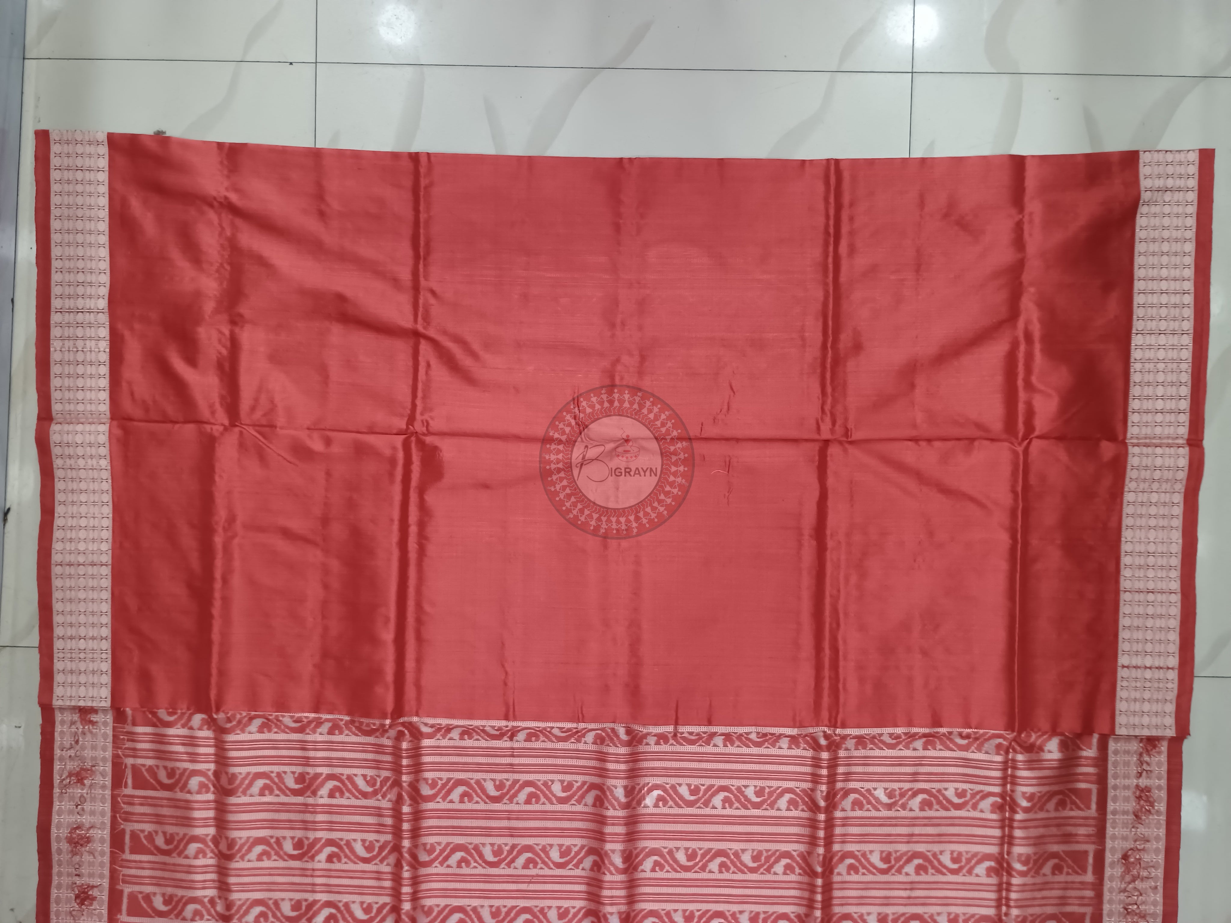 Peach Pink Birds Design Natural Dye Sambalpuri Silk Saree