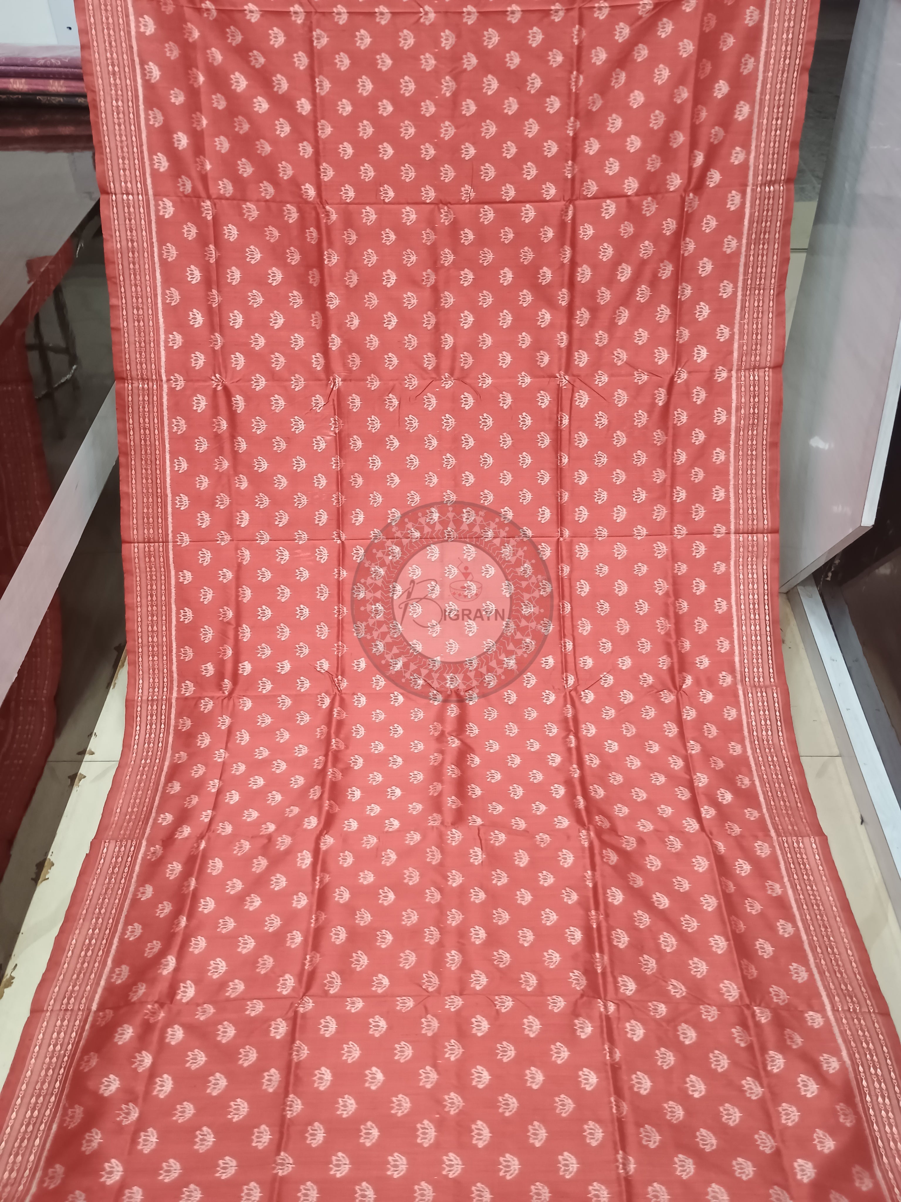 Peach Pink Lotus Design Natural Dye Sambalpuri Silk Saree