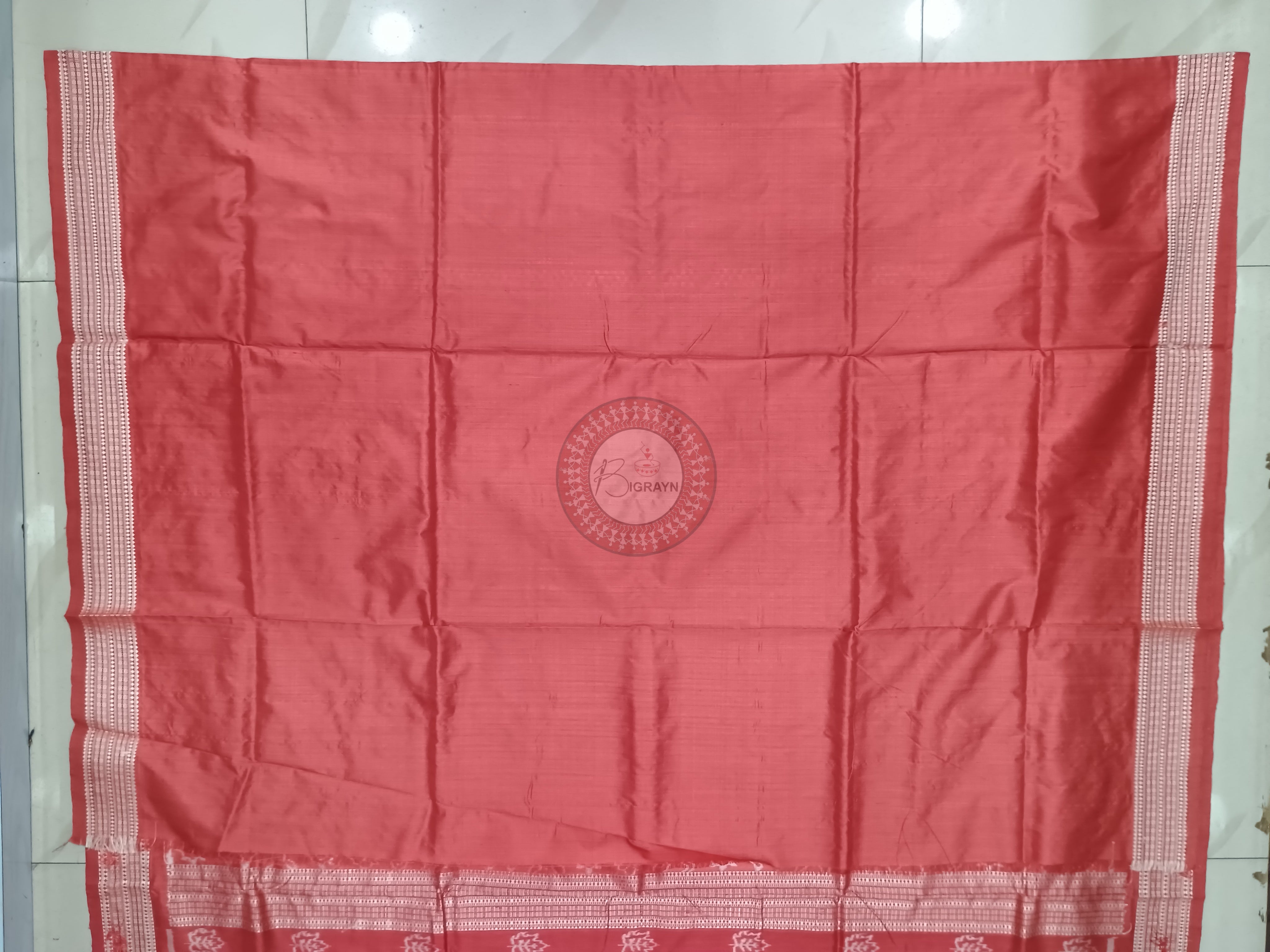 Maroon Leaf Design Natural Dye Sambalpuri Silk Saree