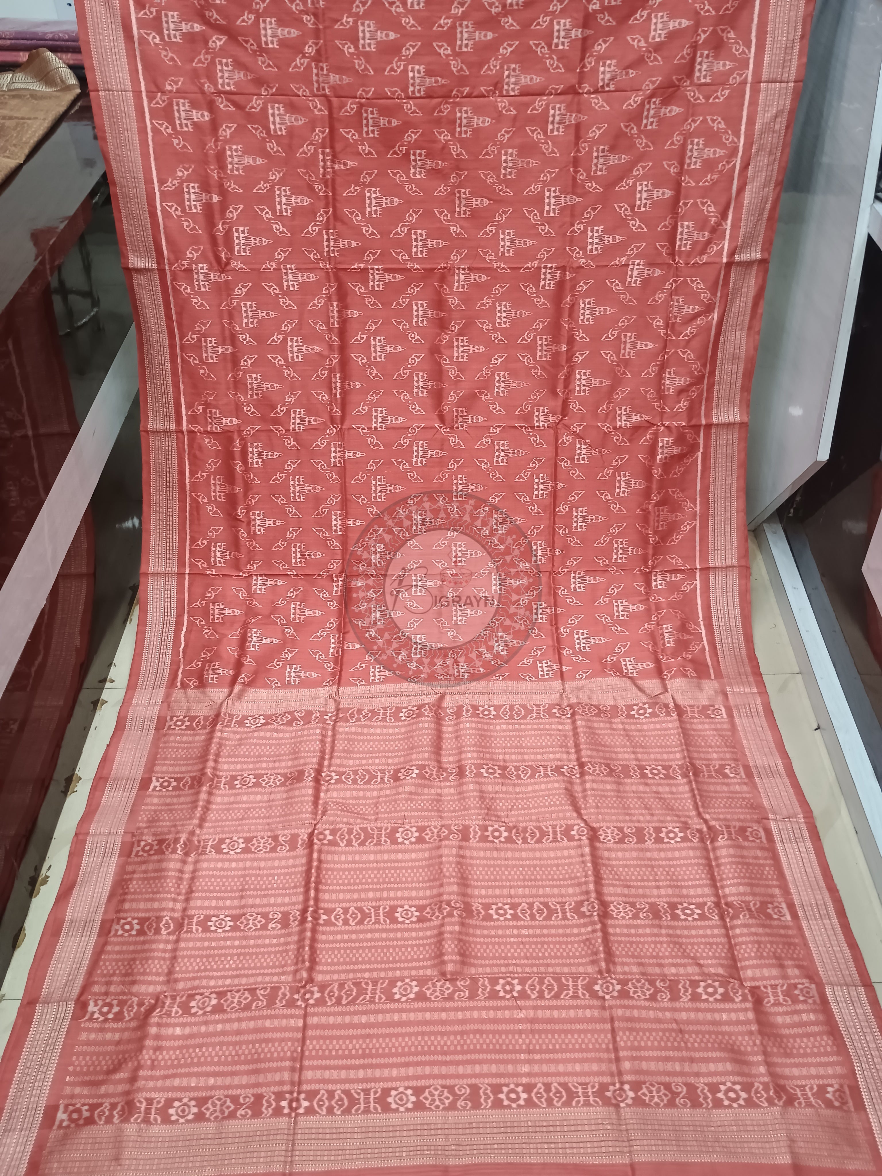 Manjistha Red Temple Design Natural Dye Sambalpuri Silk Saree