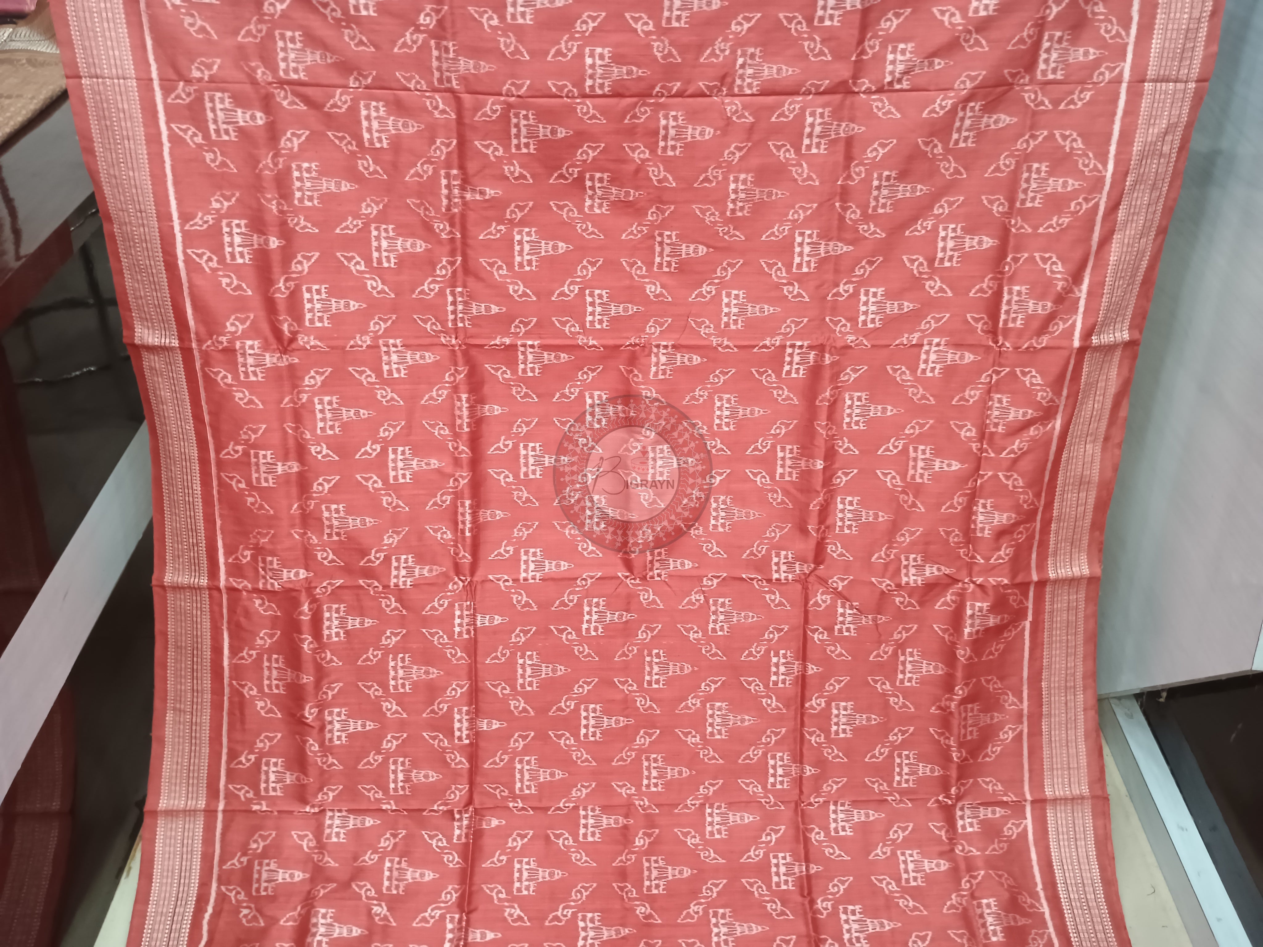 Manjistha Red Temple Design Natural Dye Sambalpuri Silk Saree