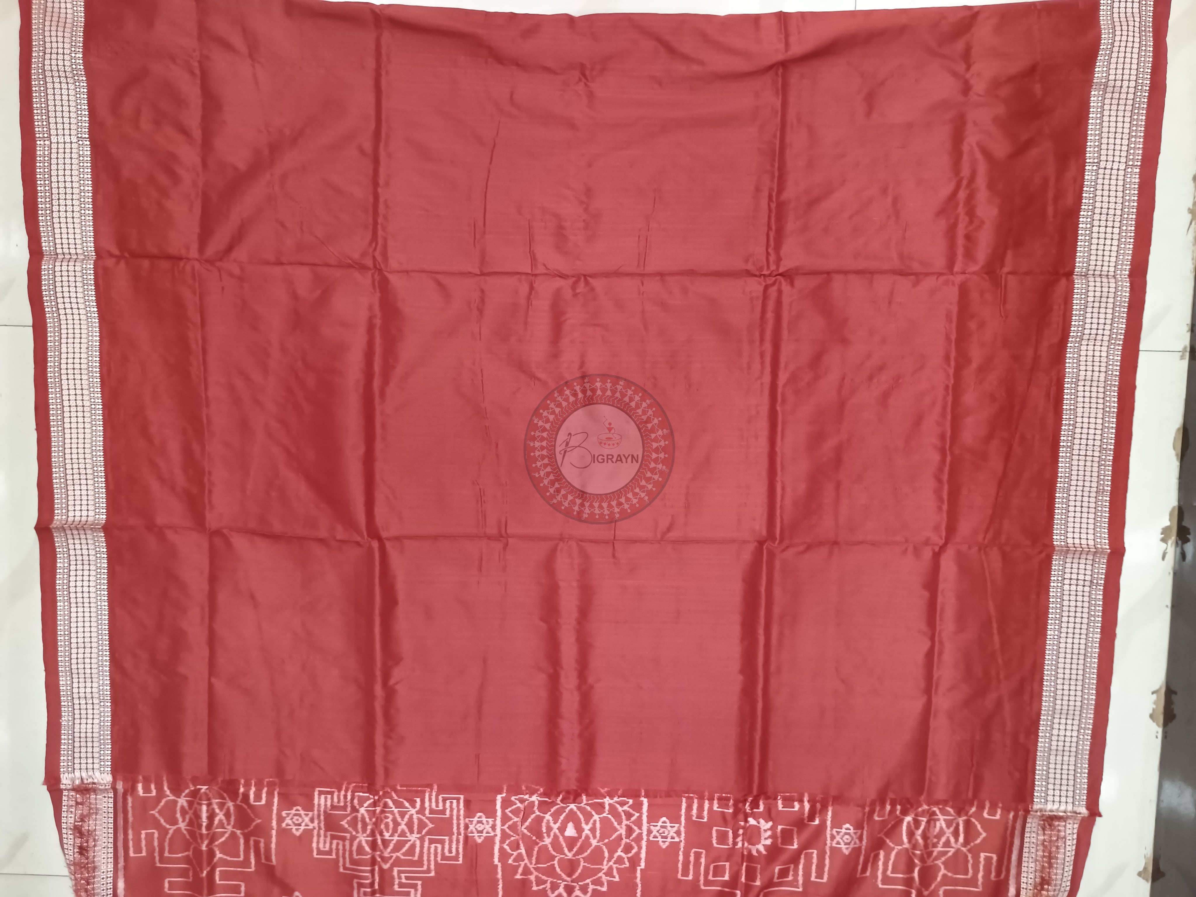 Maroon White Laxmi Yantra Design Natural Dye Sambalpuri Silk Saree