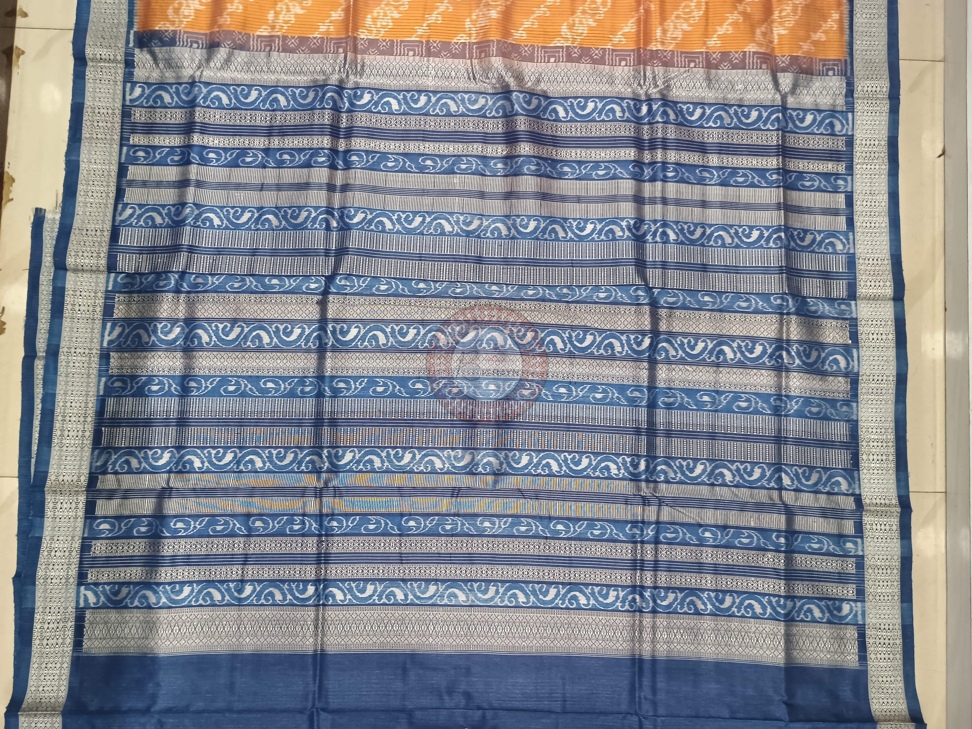 Rust Indigo Blue Lata Design Natural Dye Sambalpuri Silk Saree