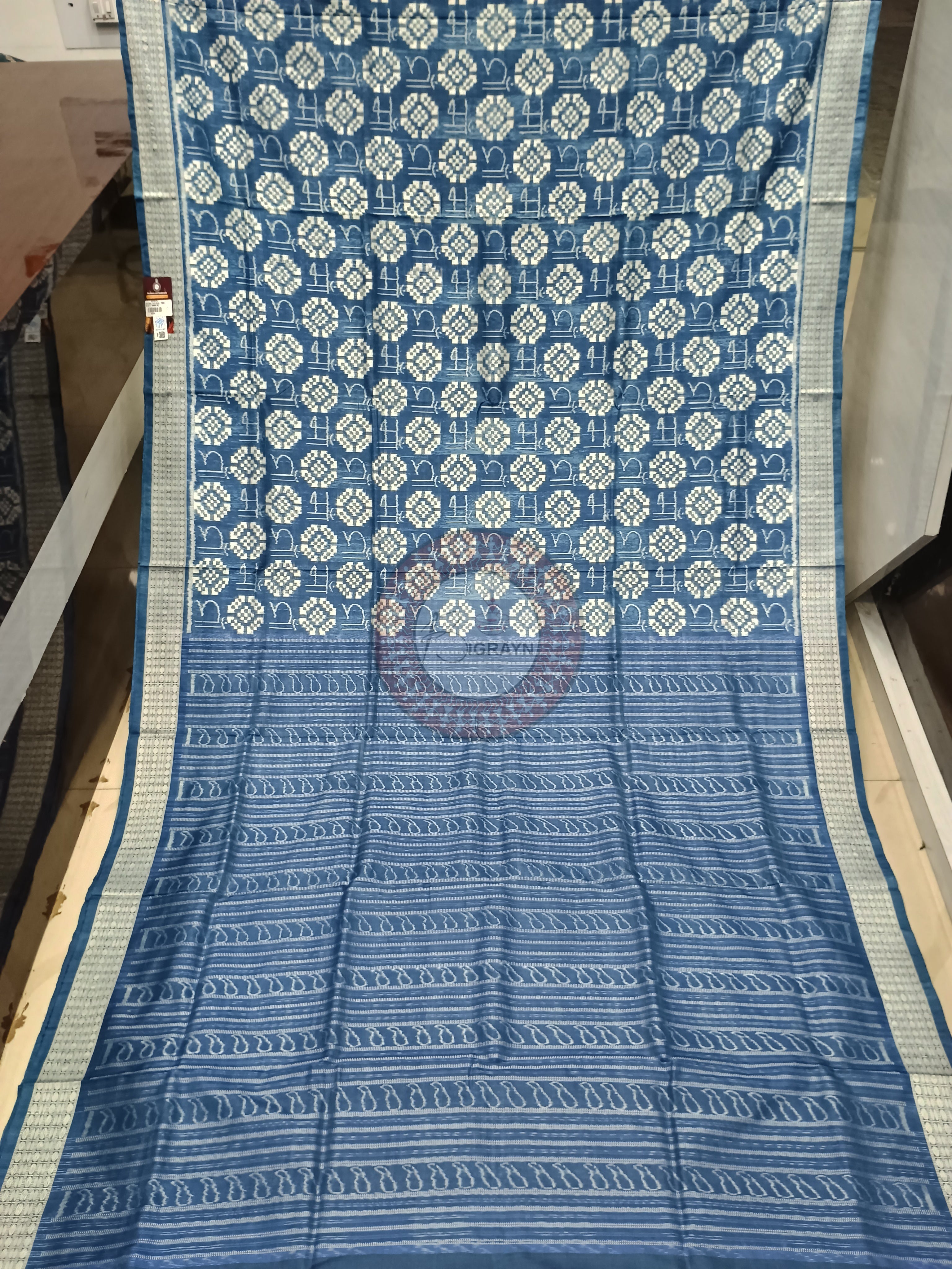 Indigo Blue Maa Design Natural Dye Silk Saree