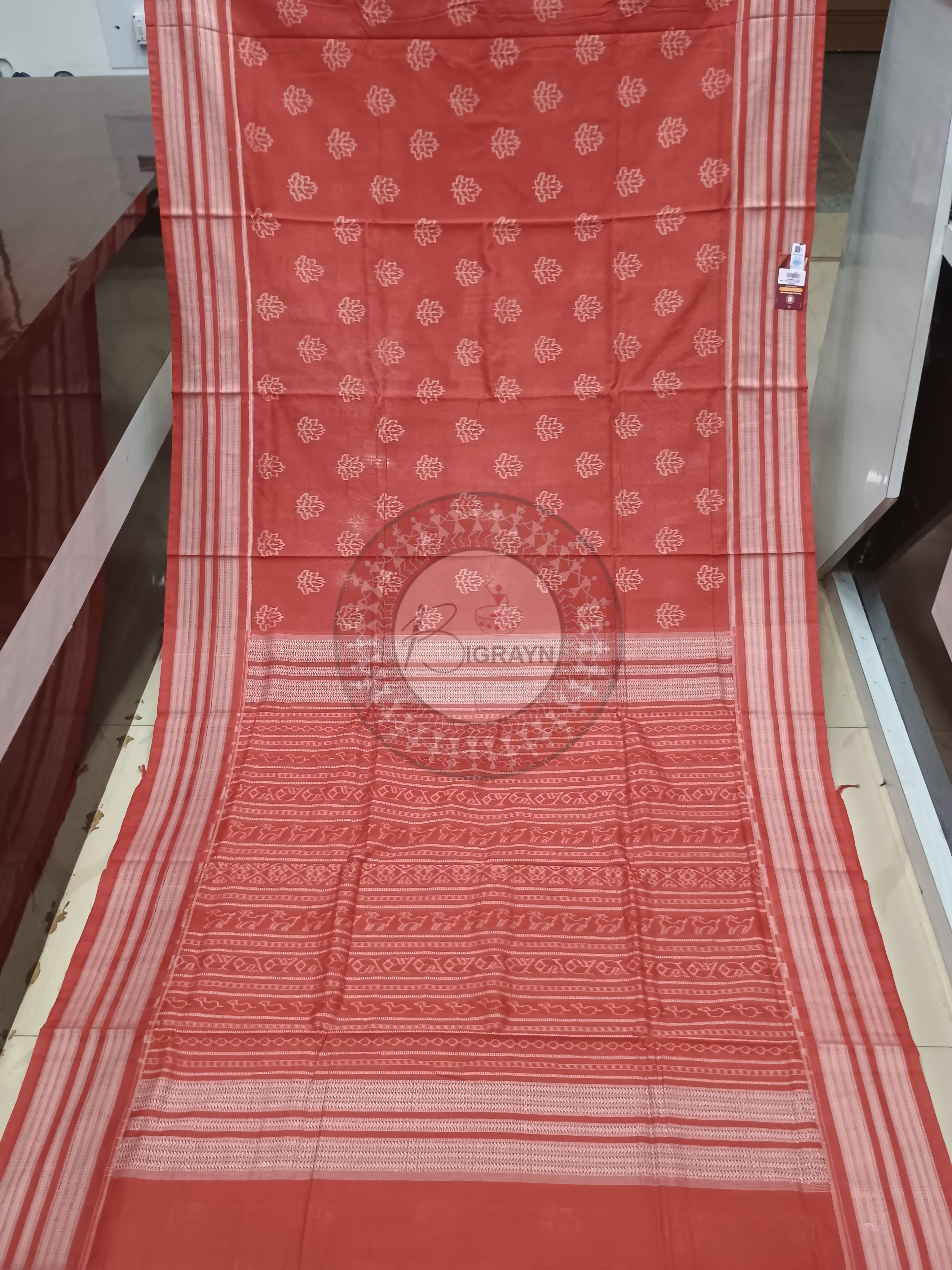 Maroon Self Leaf Design Natural Dye Cotton Saree