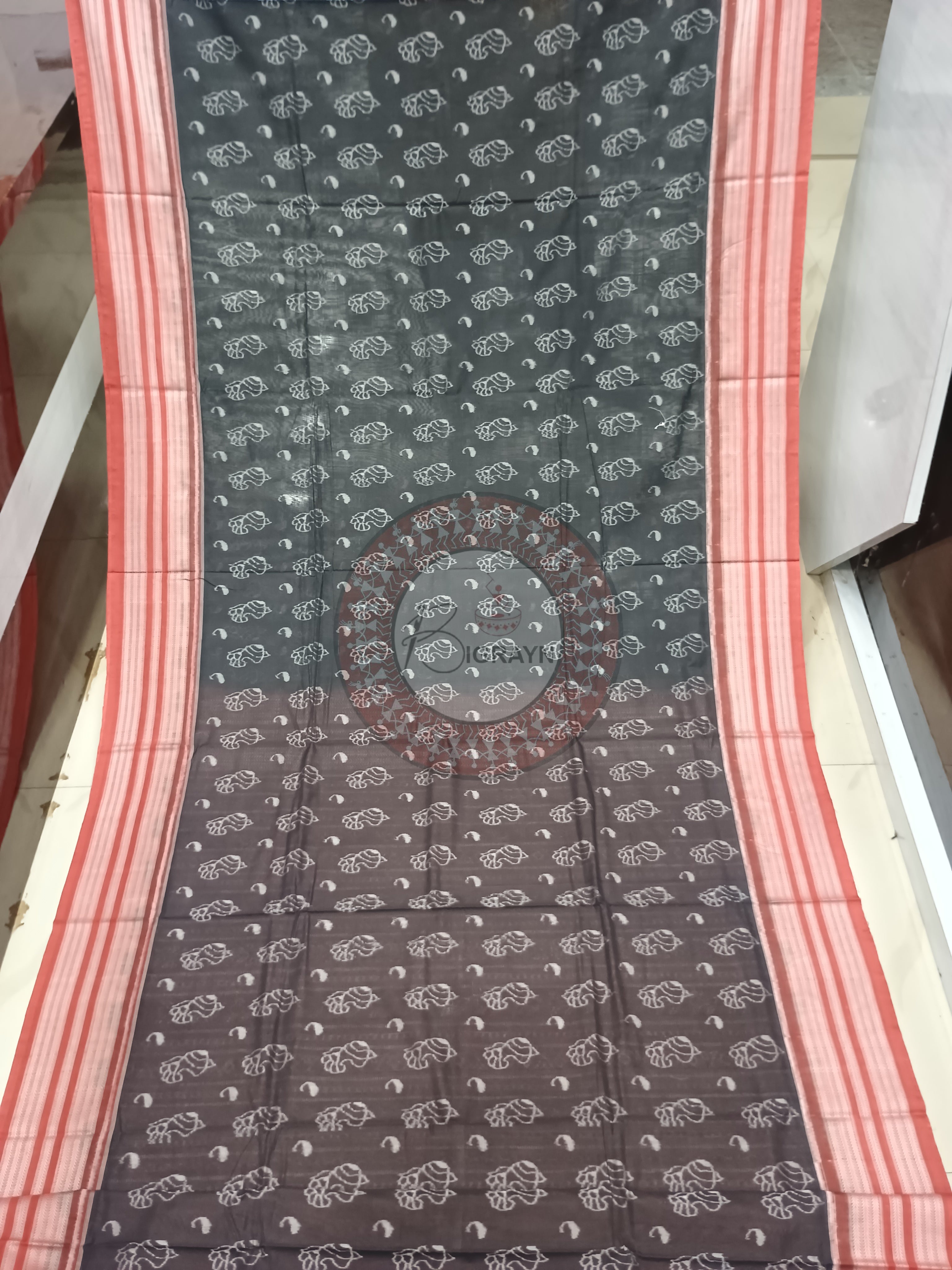Black Maroon Flower Design Natural Dye Cotton Saree