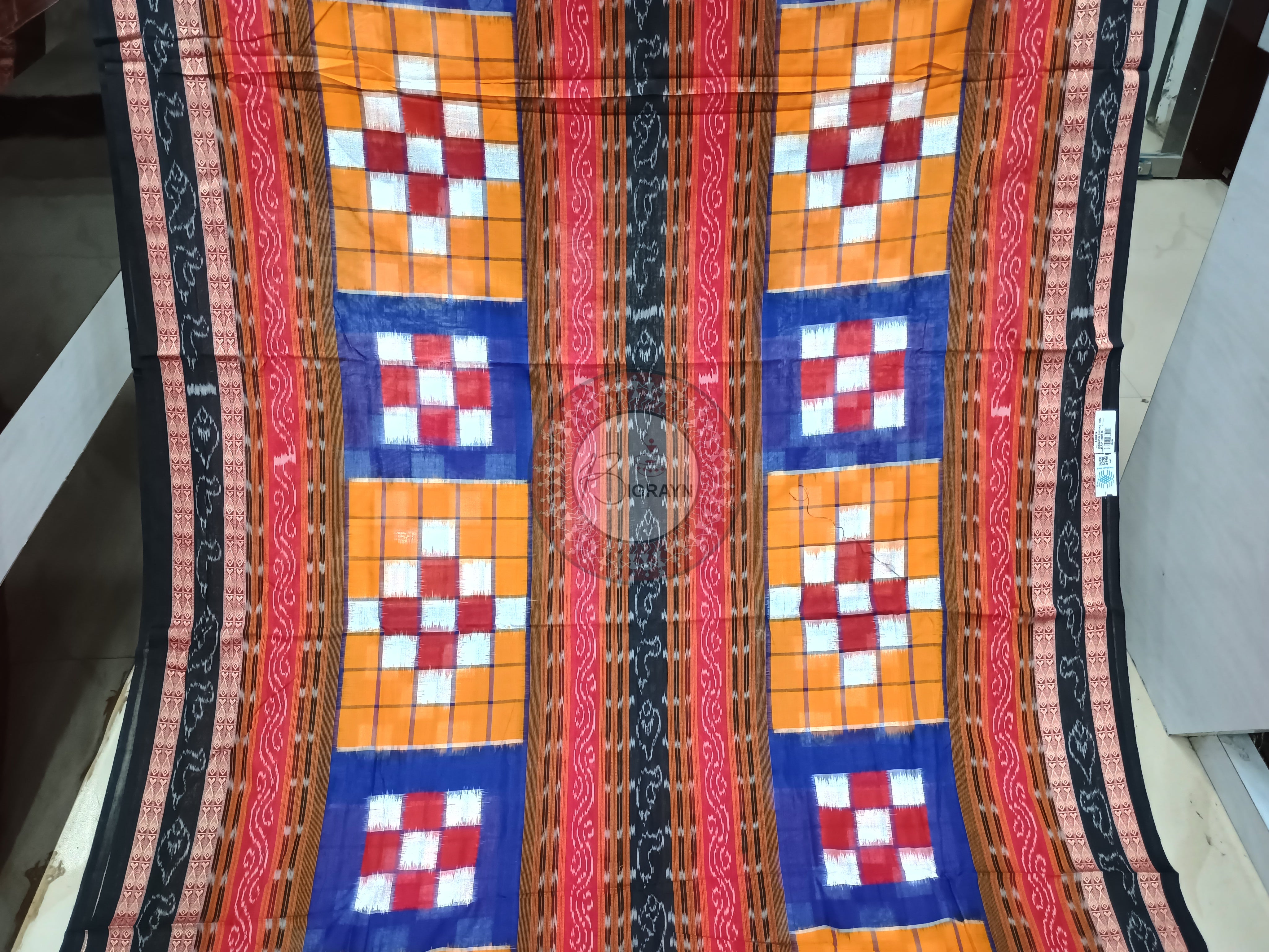 Yellow Black Blue Bichitrapuri Sambalpuri Cotton Saree