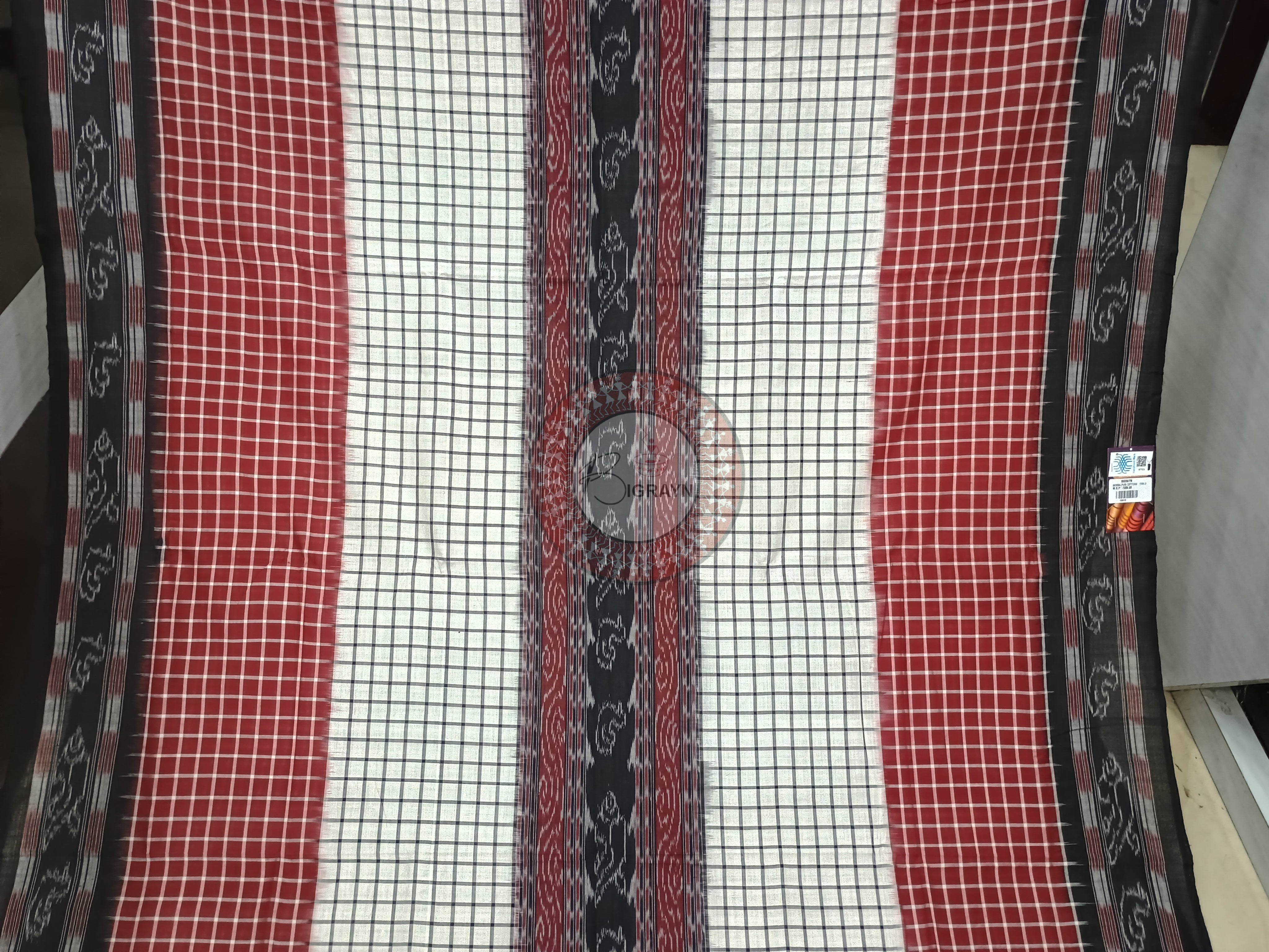 Maroon Black White Sachipar Odisha Handloom Sambalpuri Cotton Saree