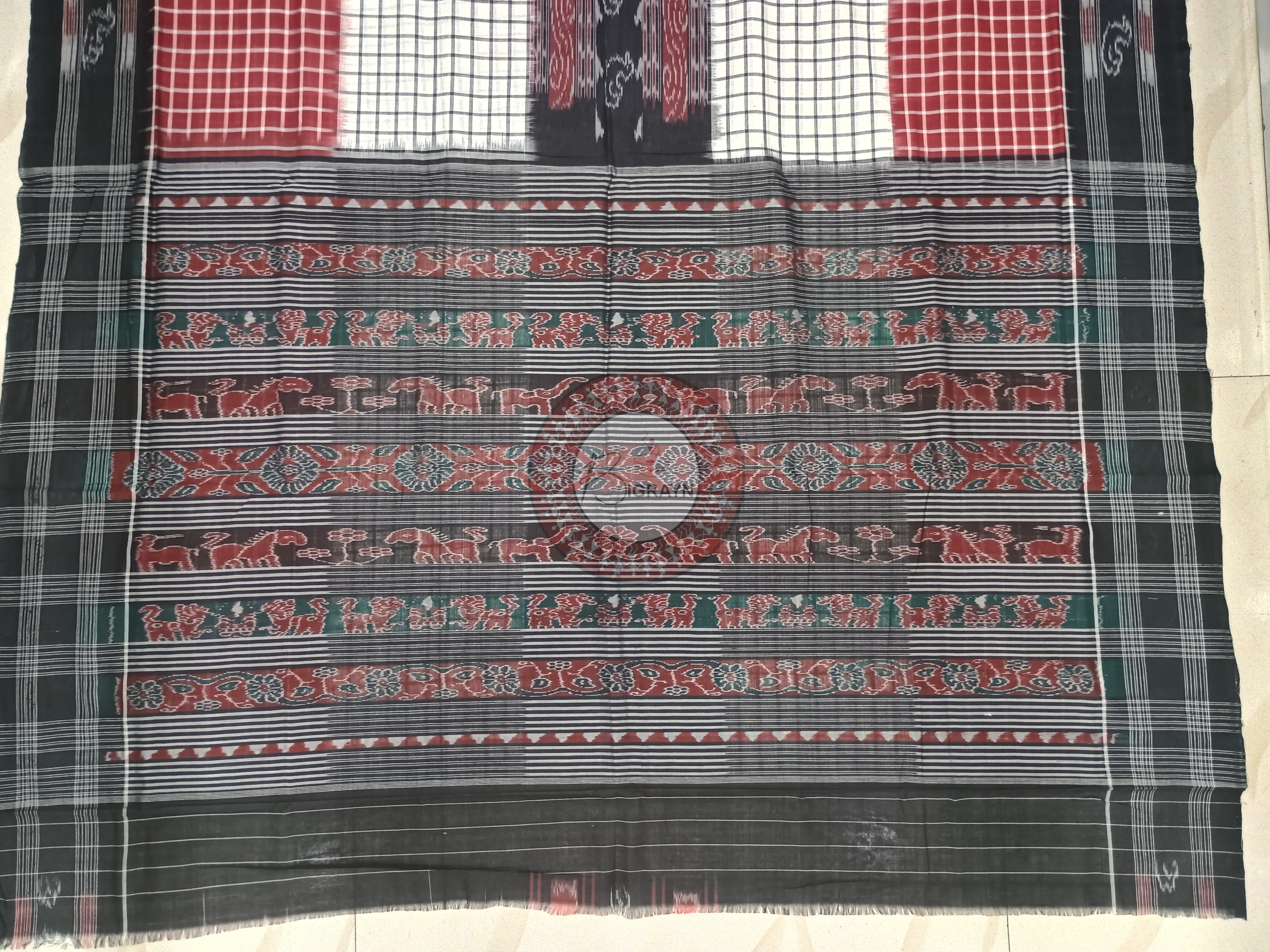 Maroon Black White Sachipar Odisha Handloom Sambalpuri Cotton Saree