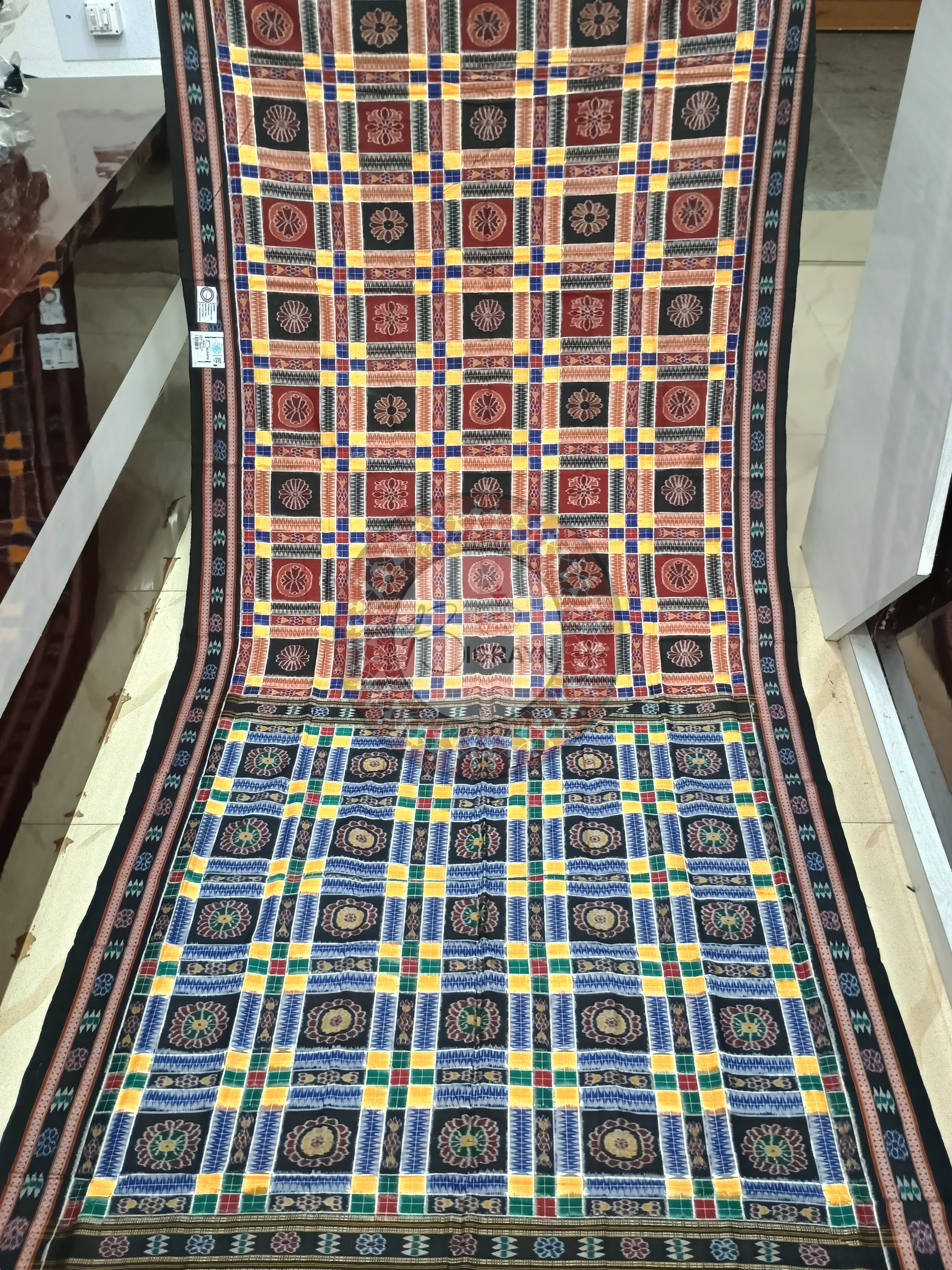 Yellow Blue Multi Colour Utkal Laxmi Odisha Handloom Sambalpuri Cotton Saree