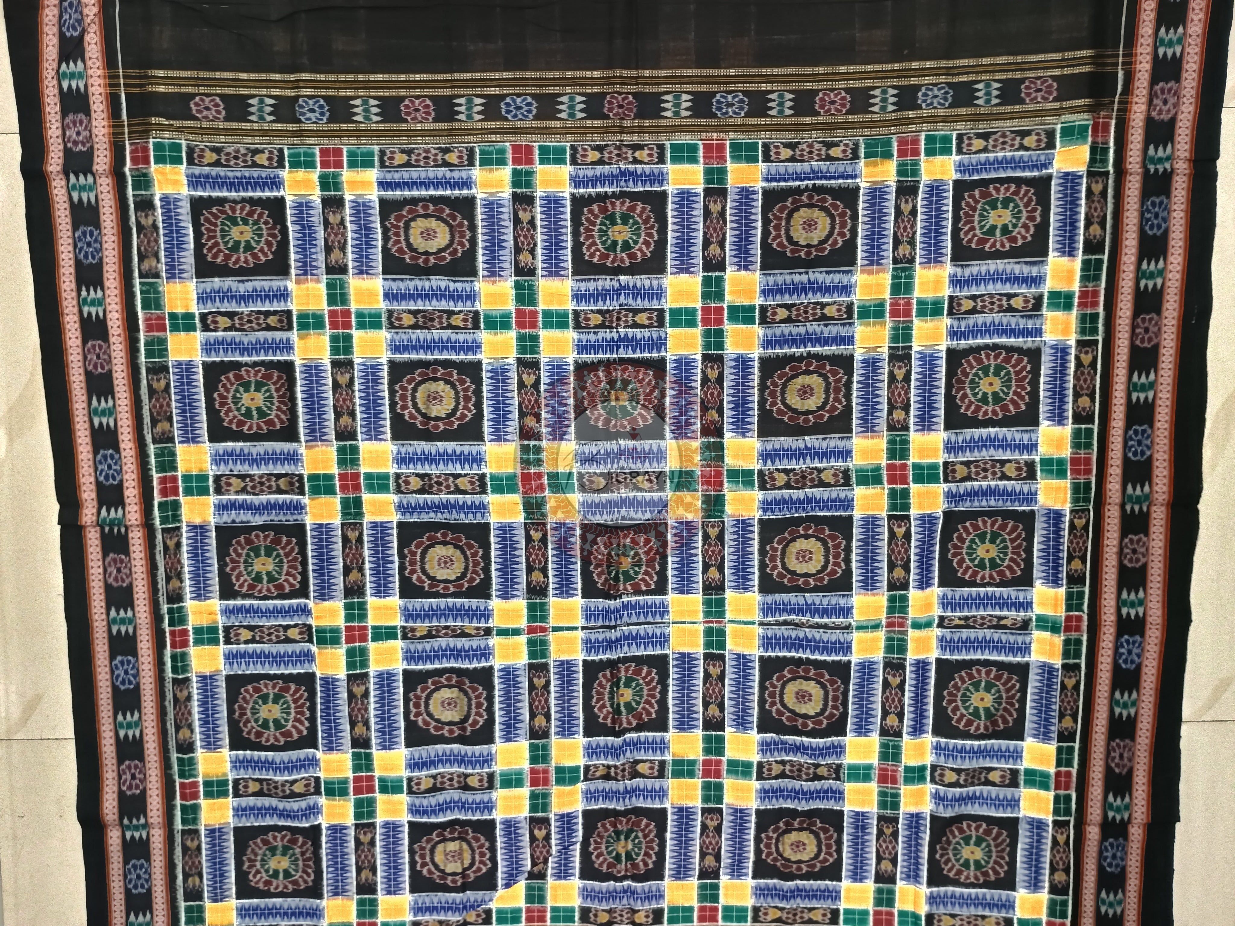 Yellow Blue Multi Colour Utkal Laxmi Odisha Handloom Sambalpuri Cotton Saree