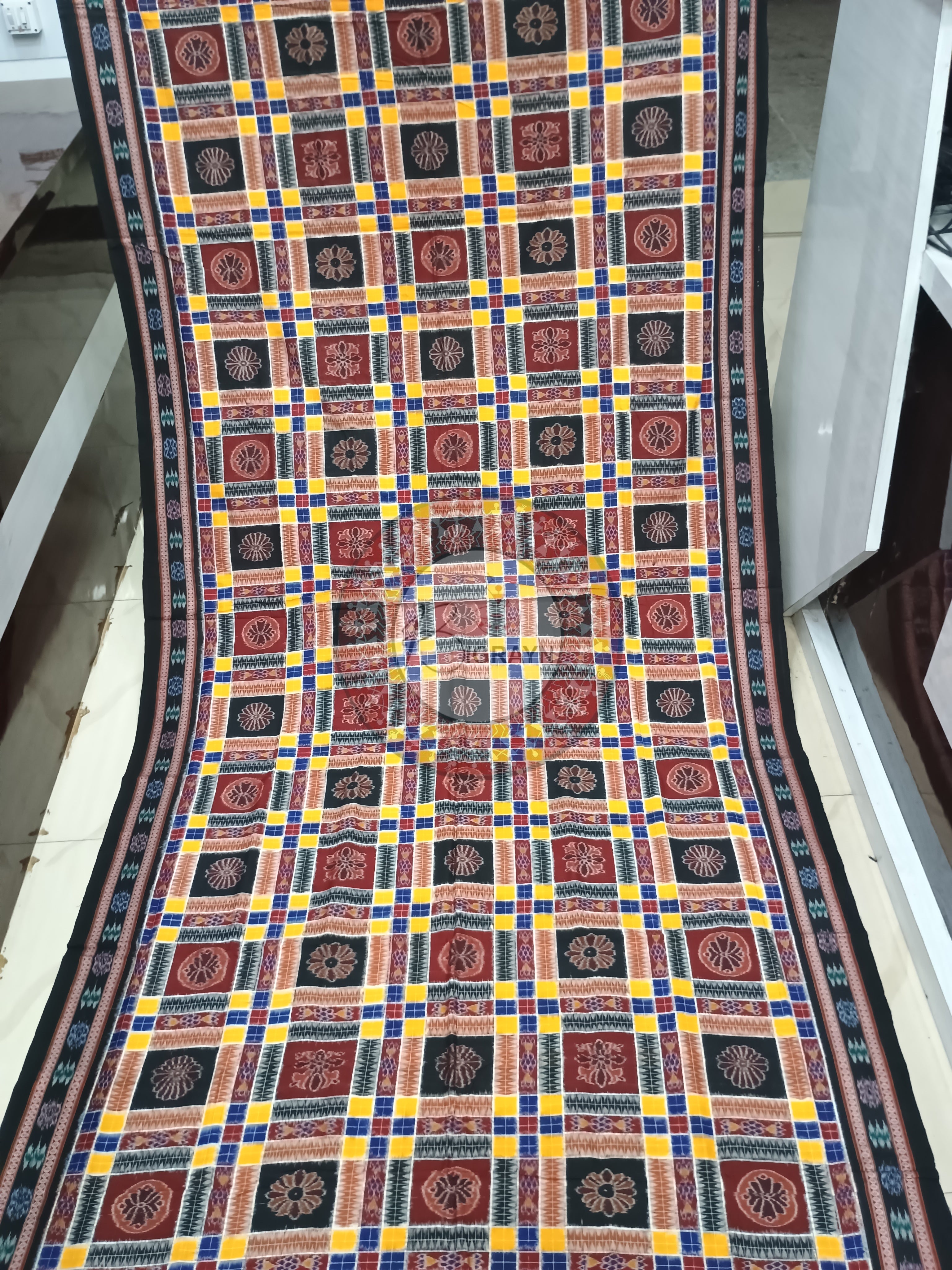 Yellow Blue Multi Colour Utkal Laxmi Odisha Handloom Sambalpuri Cotton Saree
