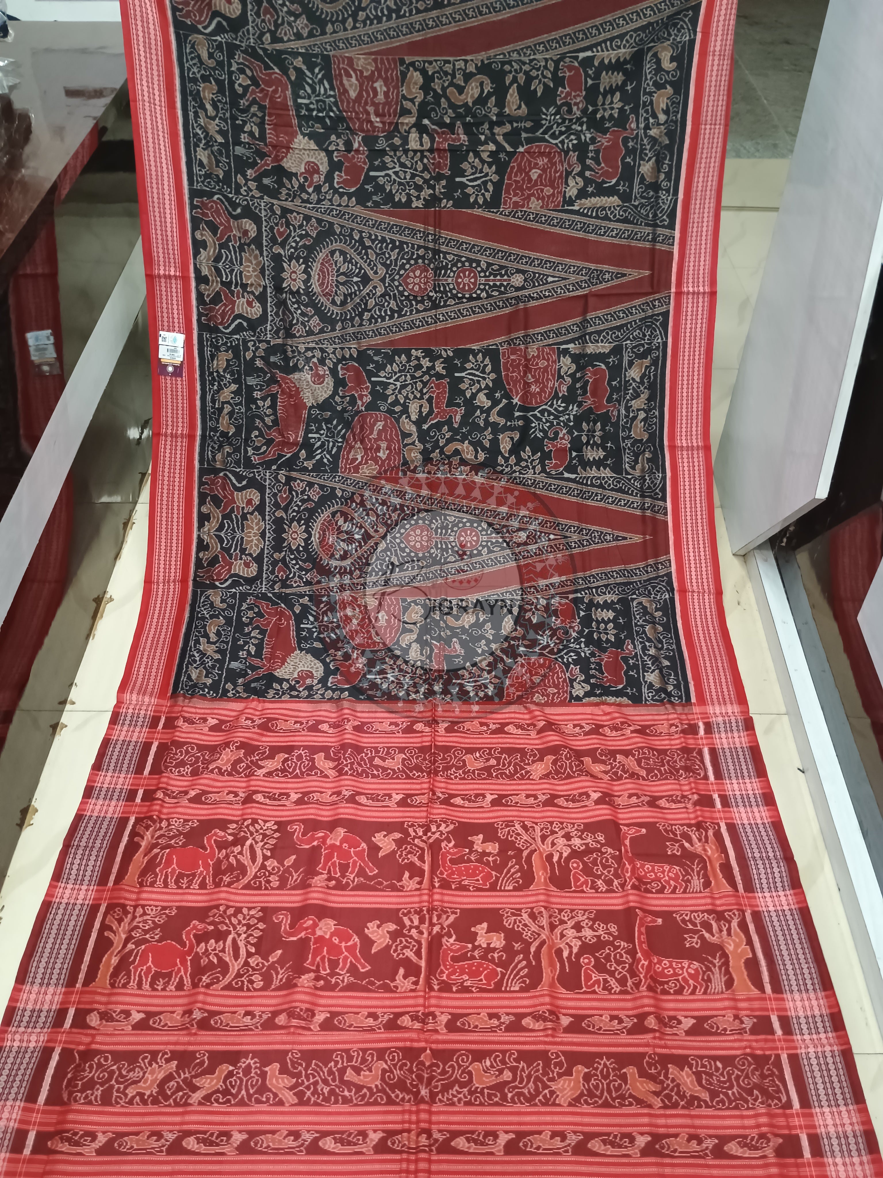 Black Red Animal Odisha Handloom Sambalpuri Cotton