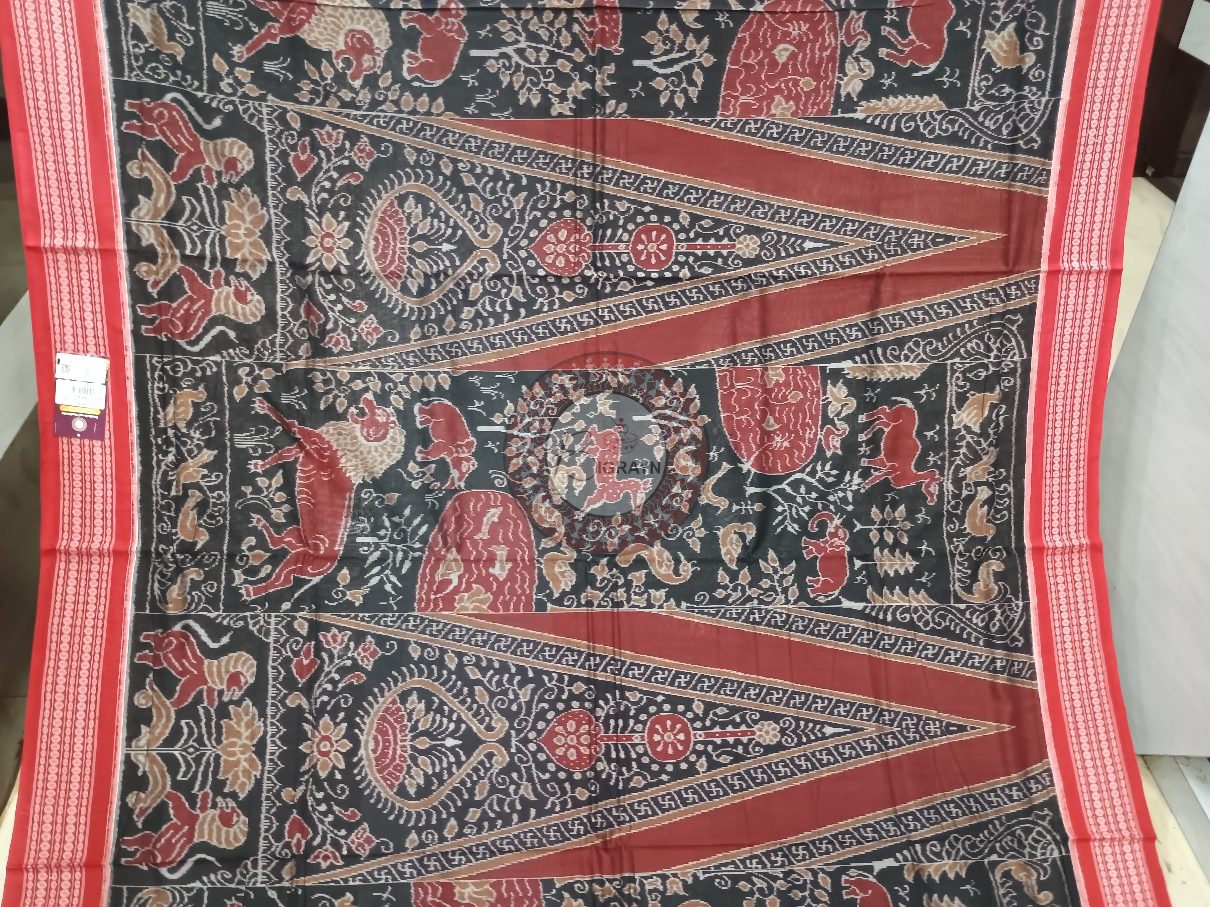Black Red Animal Odisha Handloom Sambalpuri Cotton