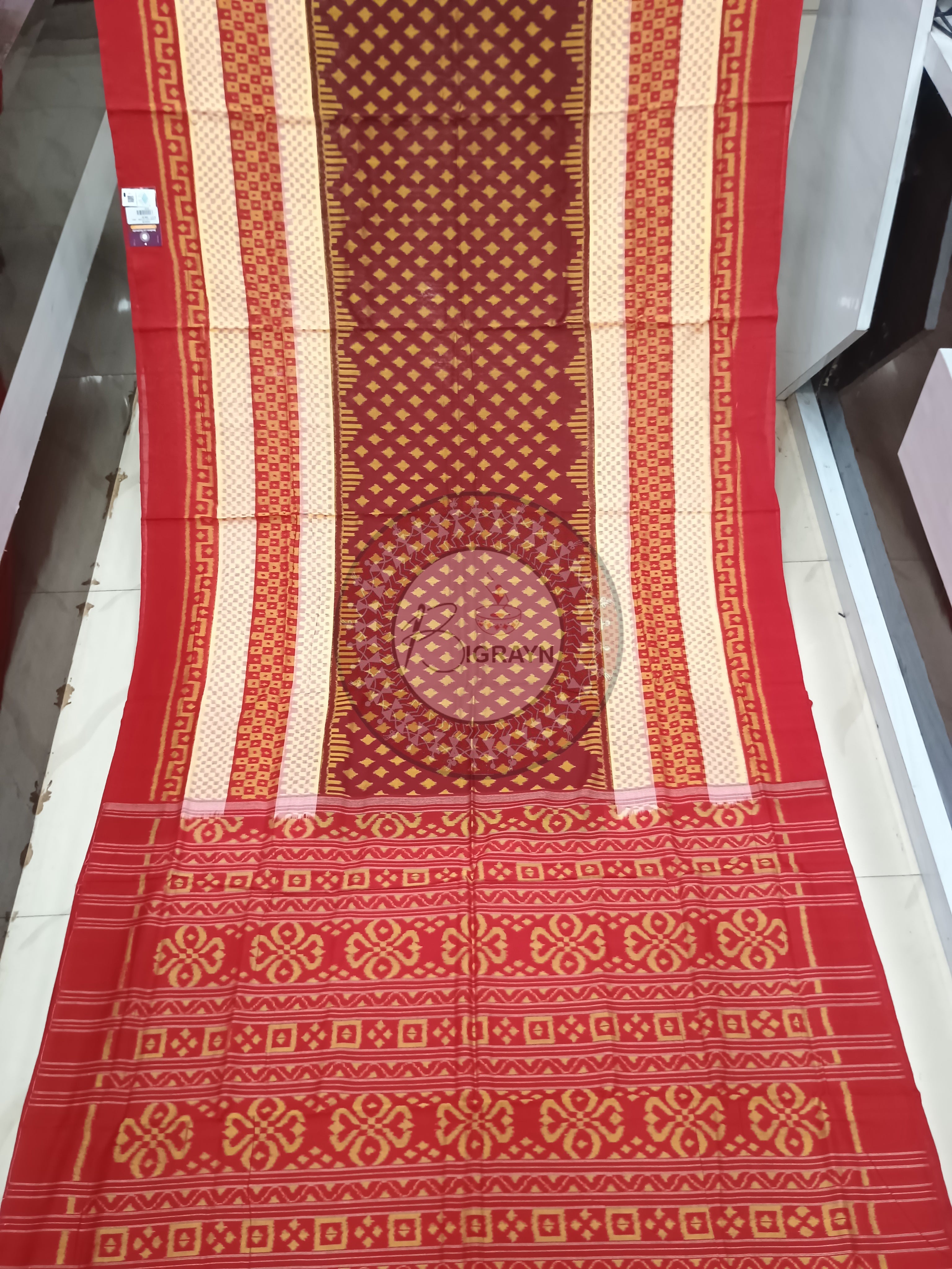 Maroon White Red Ikat Odisha Handloom Sambalpuri Cotton