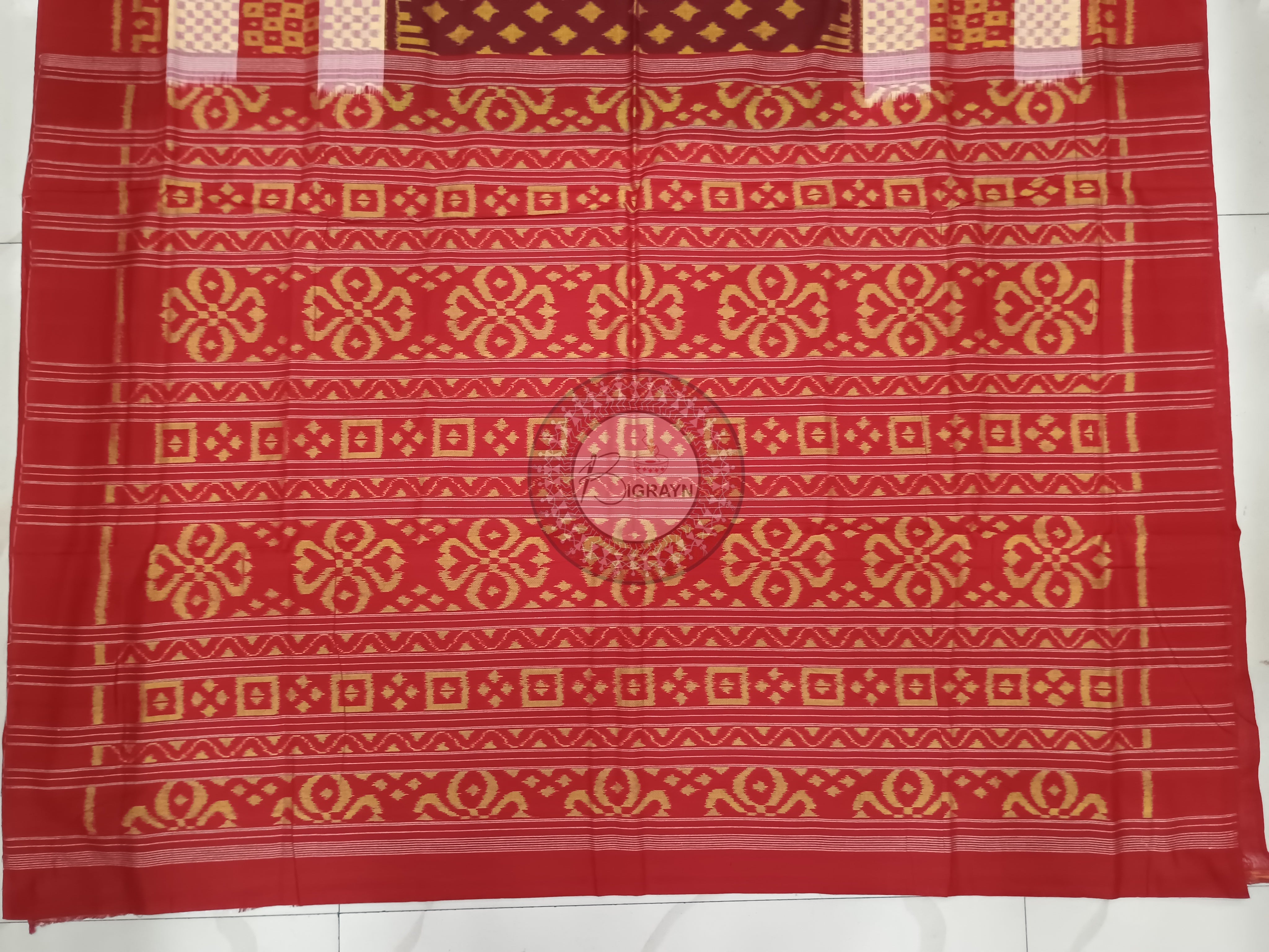 Maroon White Red Ikat Odisha Handloom Sambalpuri Cotton