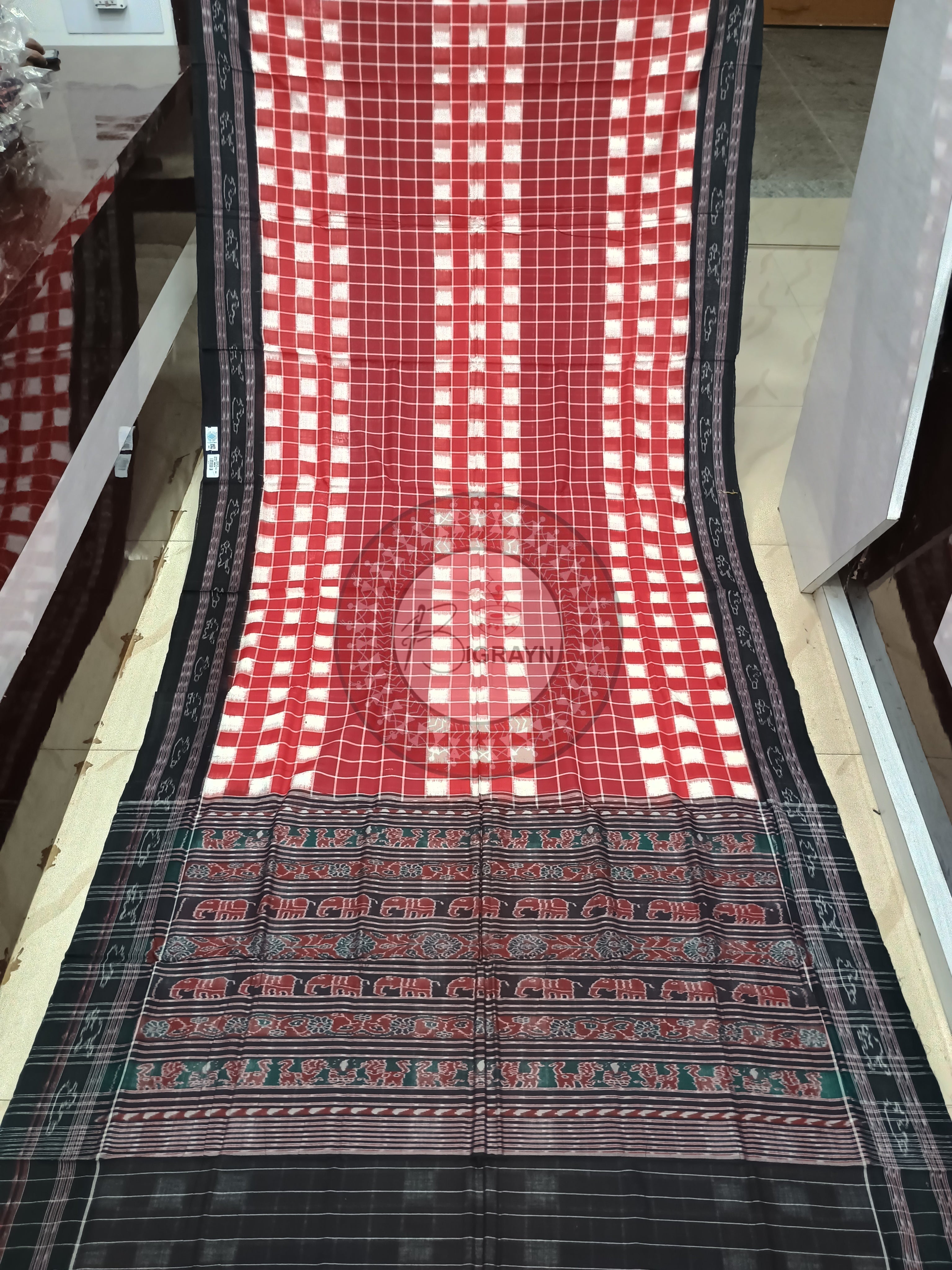 Maroon Black Pasapali Odisha Handloom Sambalpuri Cotton Saree