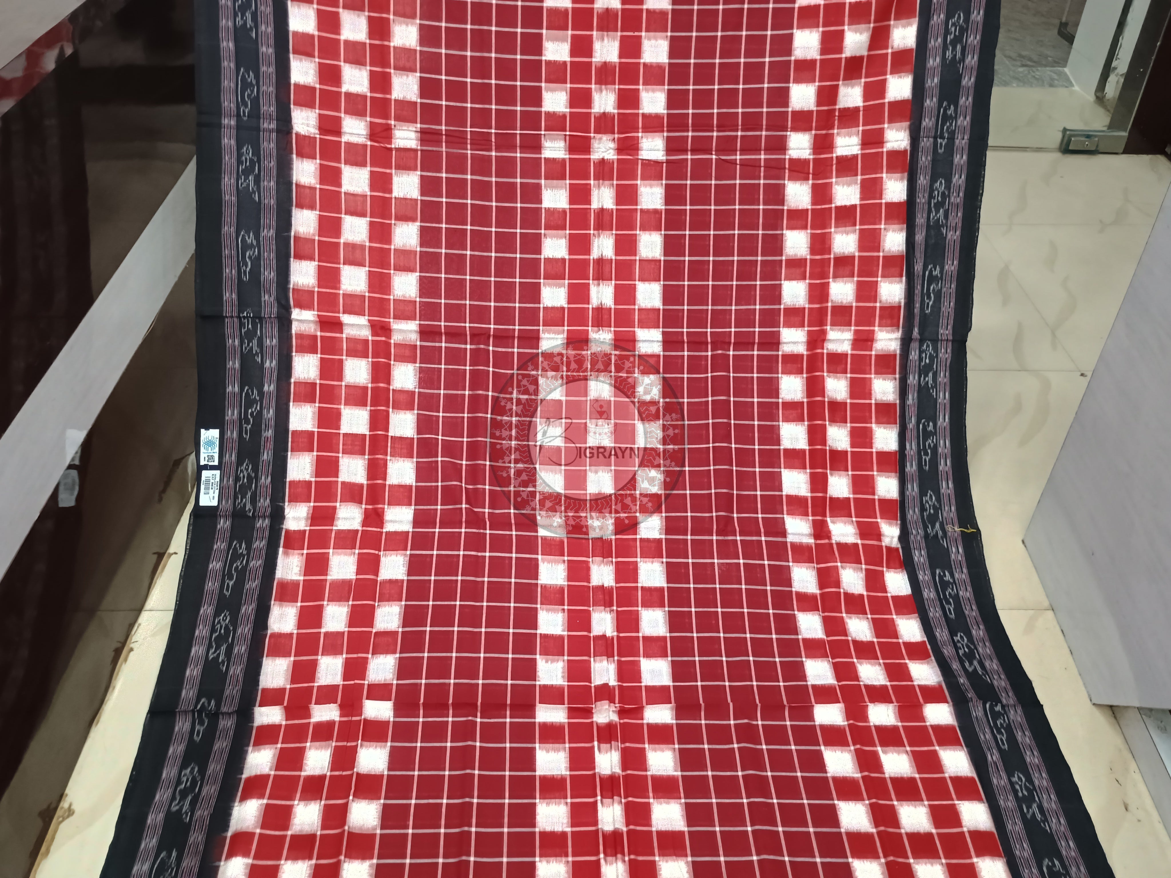 Maroon Black Pasapali Odisha Handloom Sambalpuri Cotton Saree
