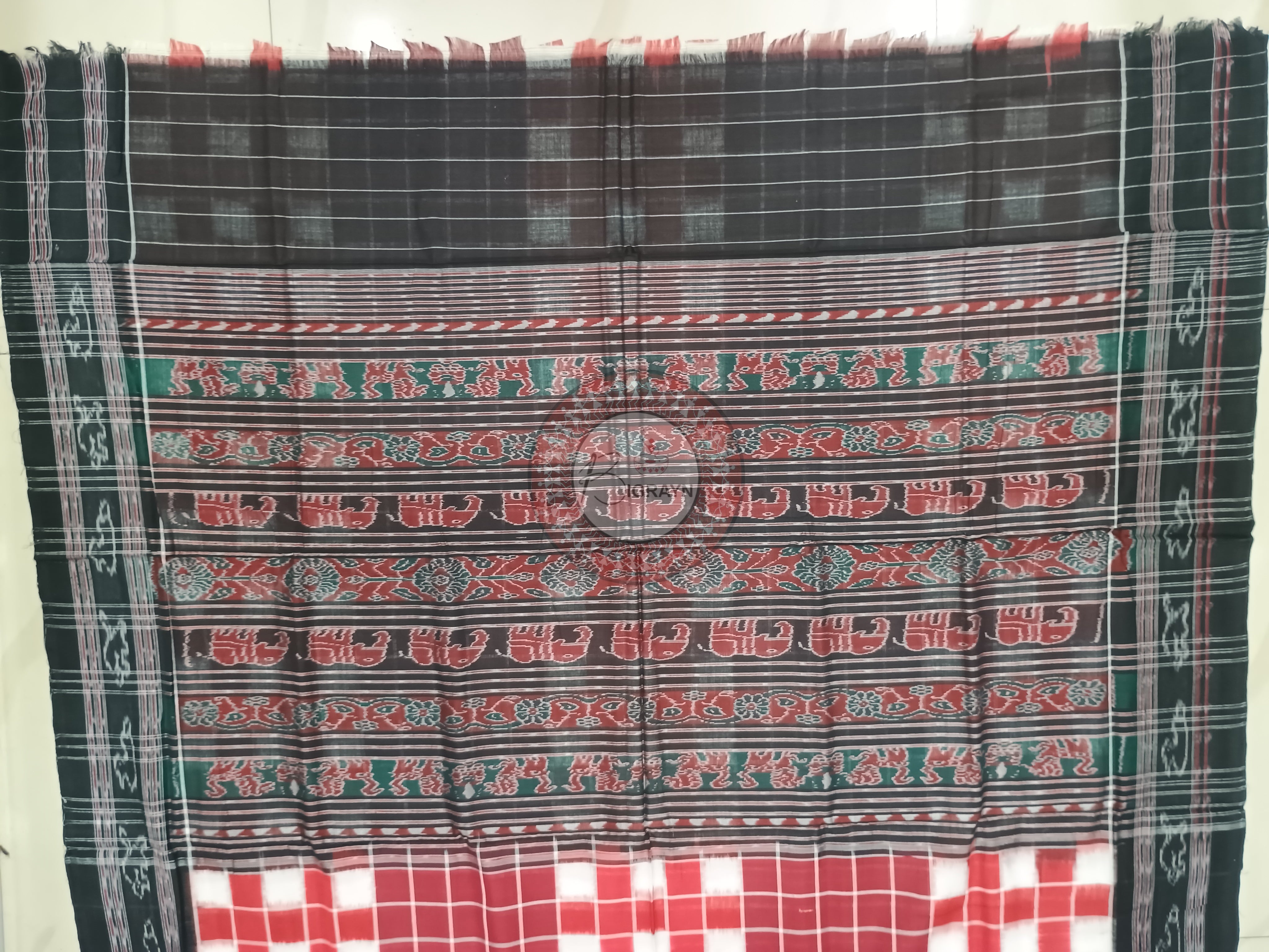 Maroon Black Pasapali Odisha Handloom Sambalpuri Cotton Saree