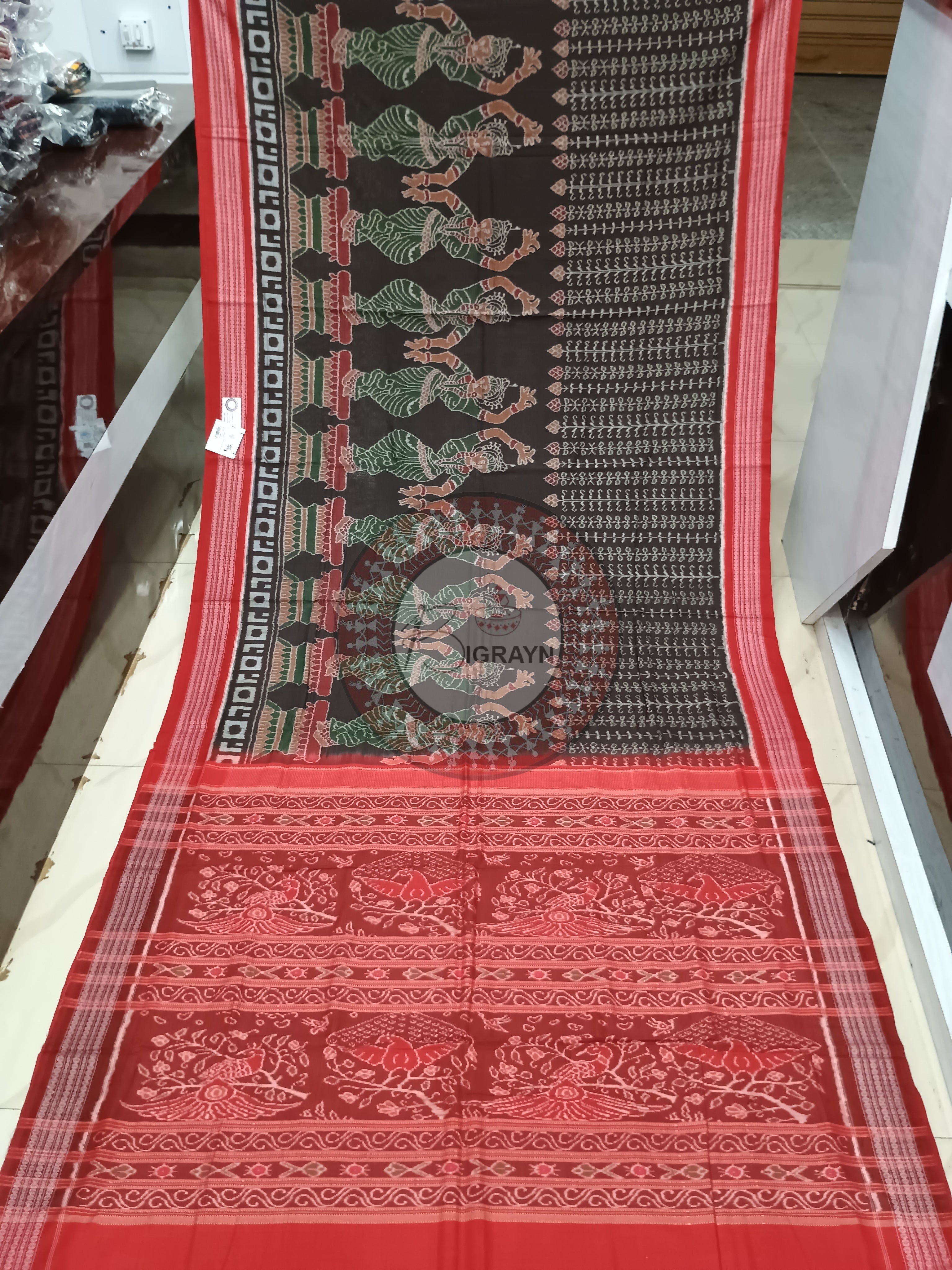 Coffe Red Odissi Dancer Sambalpuri Cotton Saree
