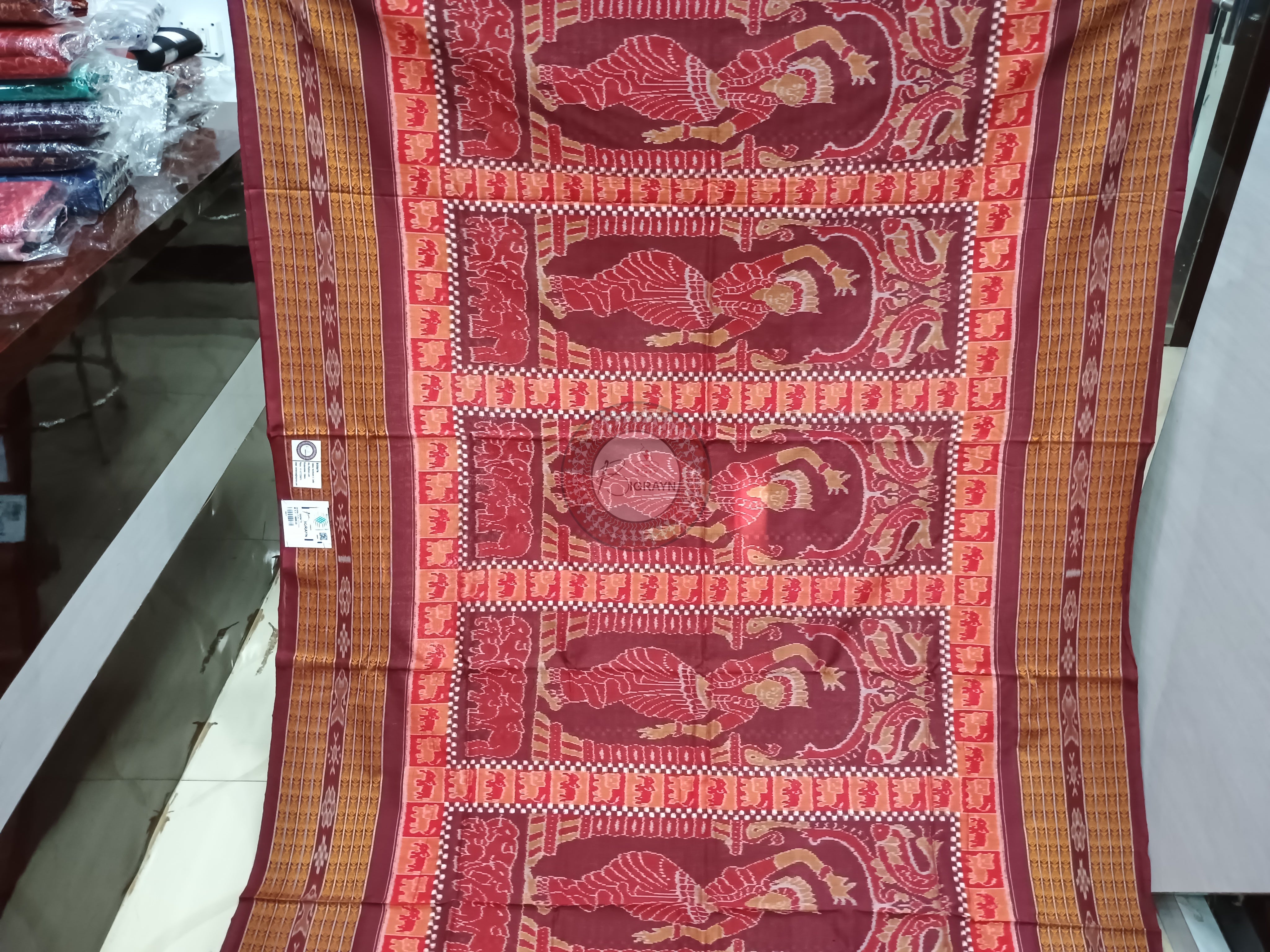 Maroon Dancer design Odisha Handloom Sambalpuri Cotton Saree