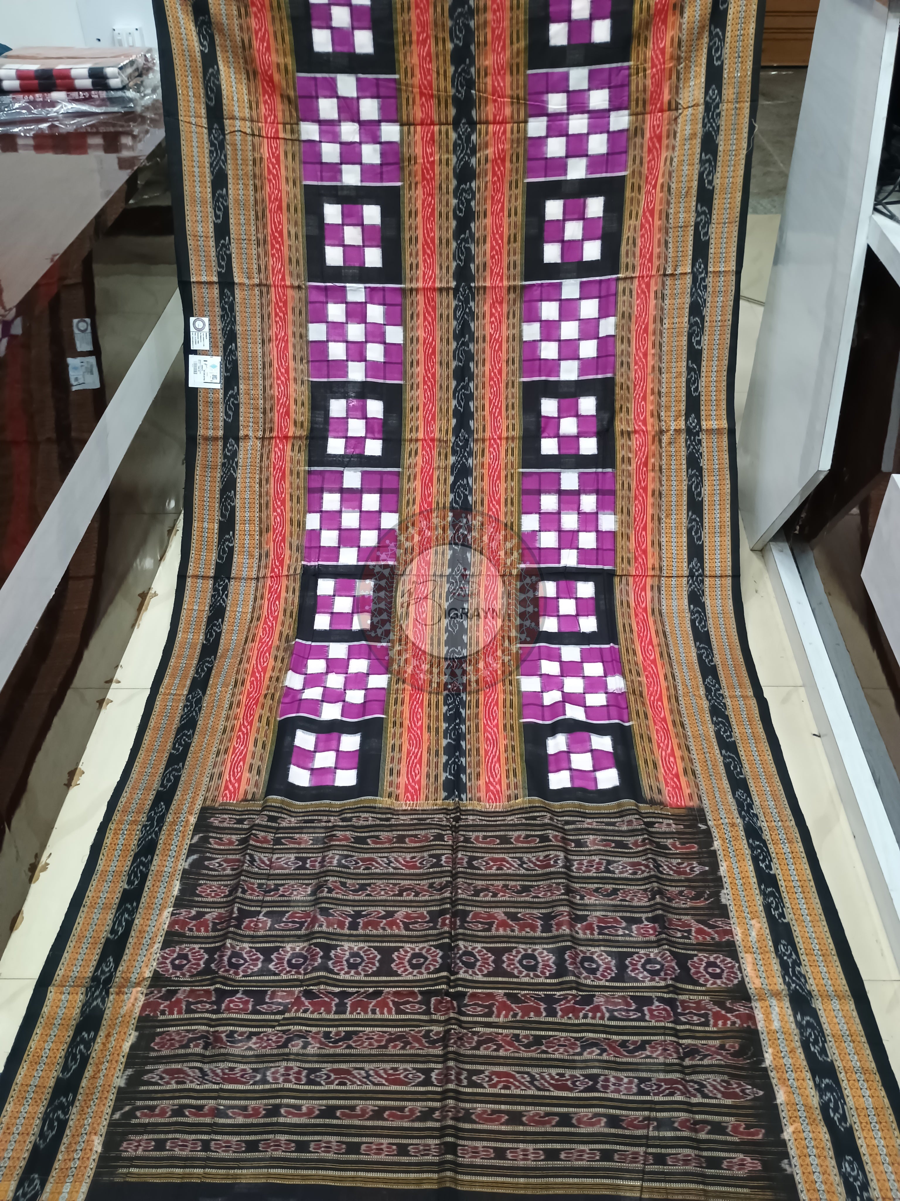 Purple Black Bichitrapuri Odisha Handloom Sambalpuri Cotton Saree