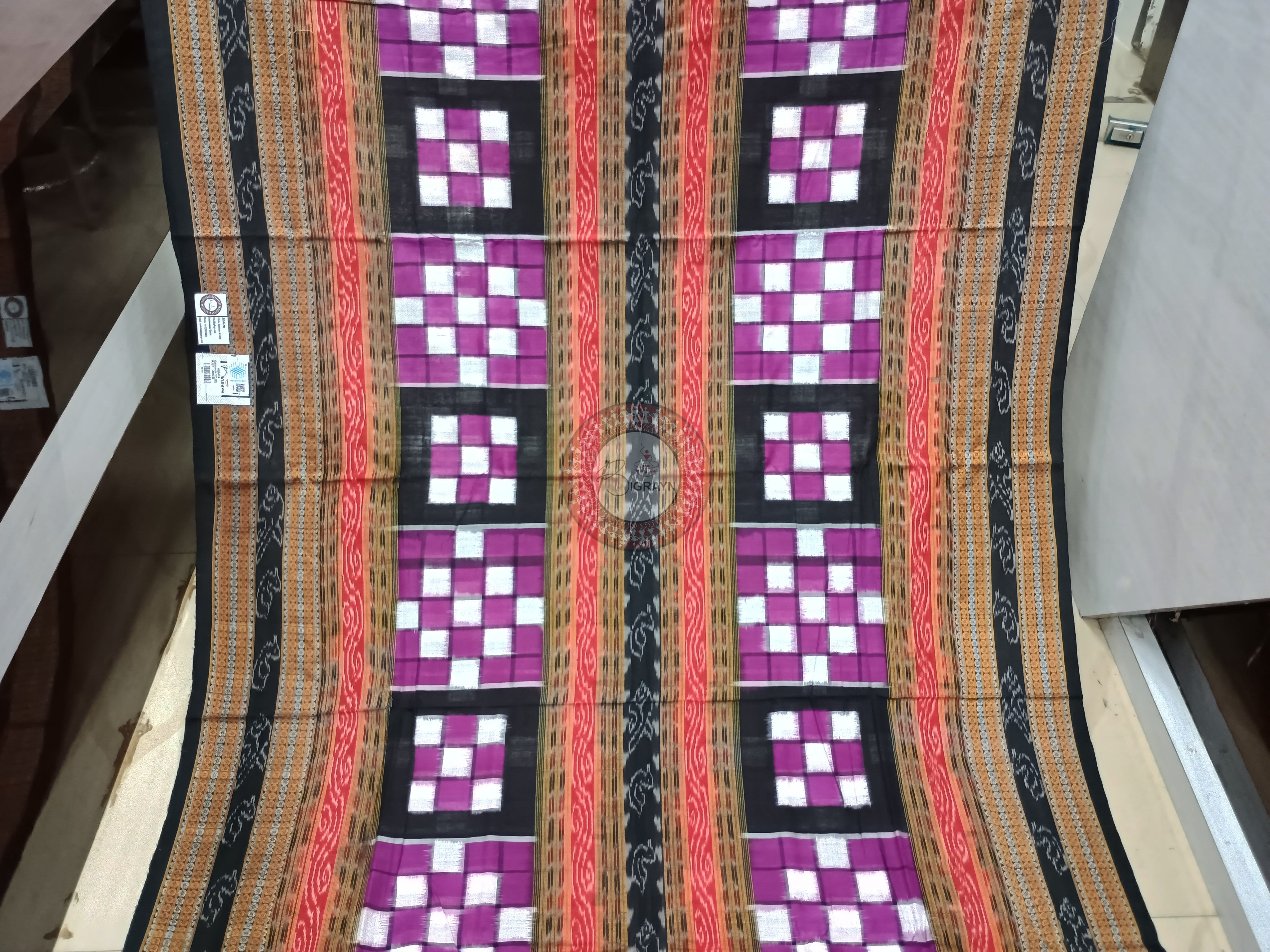 Purple Black Bichitrapuri Odisha Handloom Sambalpuri Cotton Saree