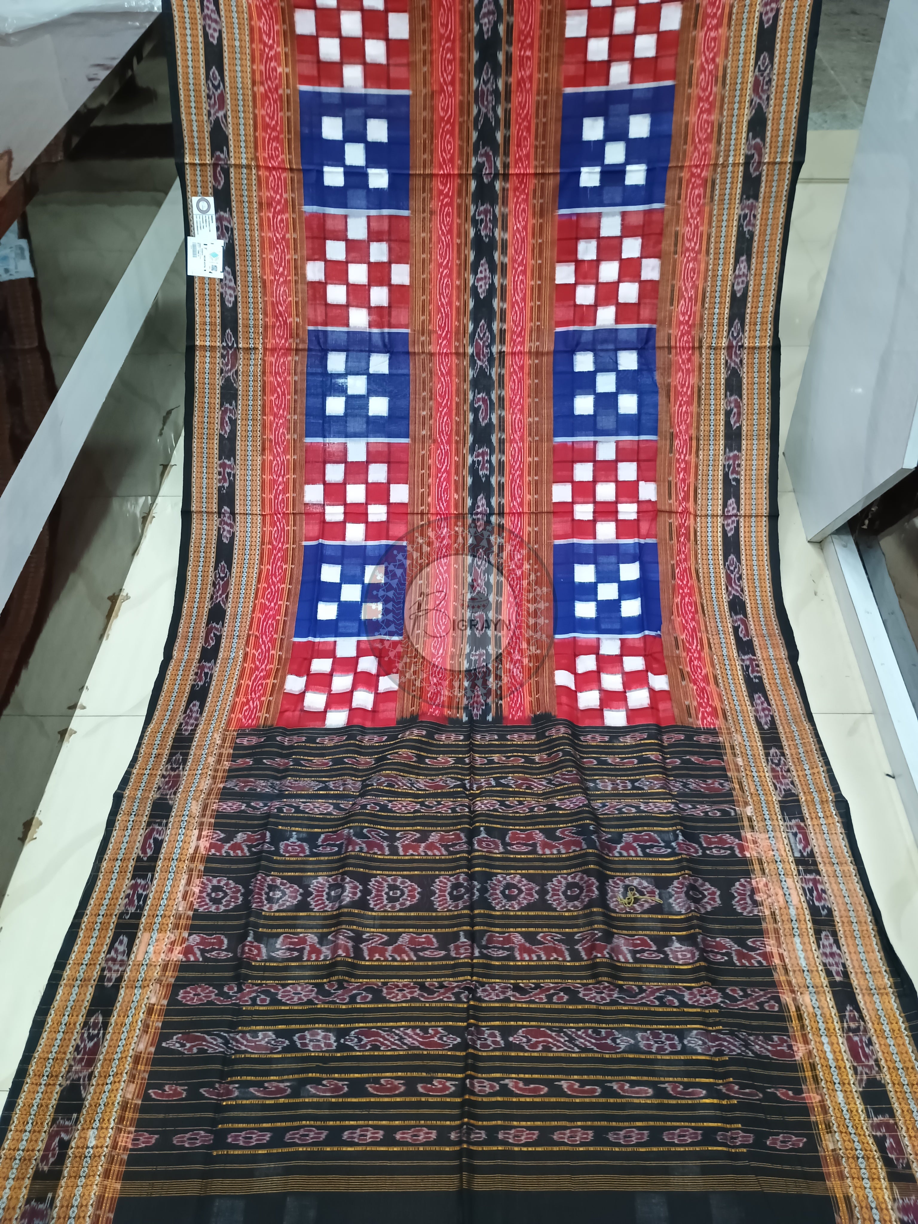Red Blue Bichitrapuri Odisha Handloom Sambalpuri Cotton Saree