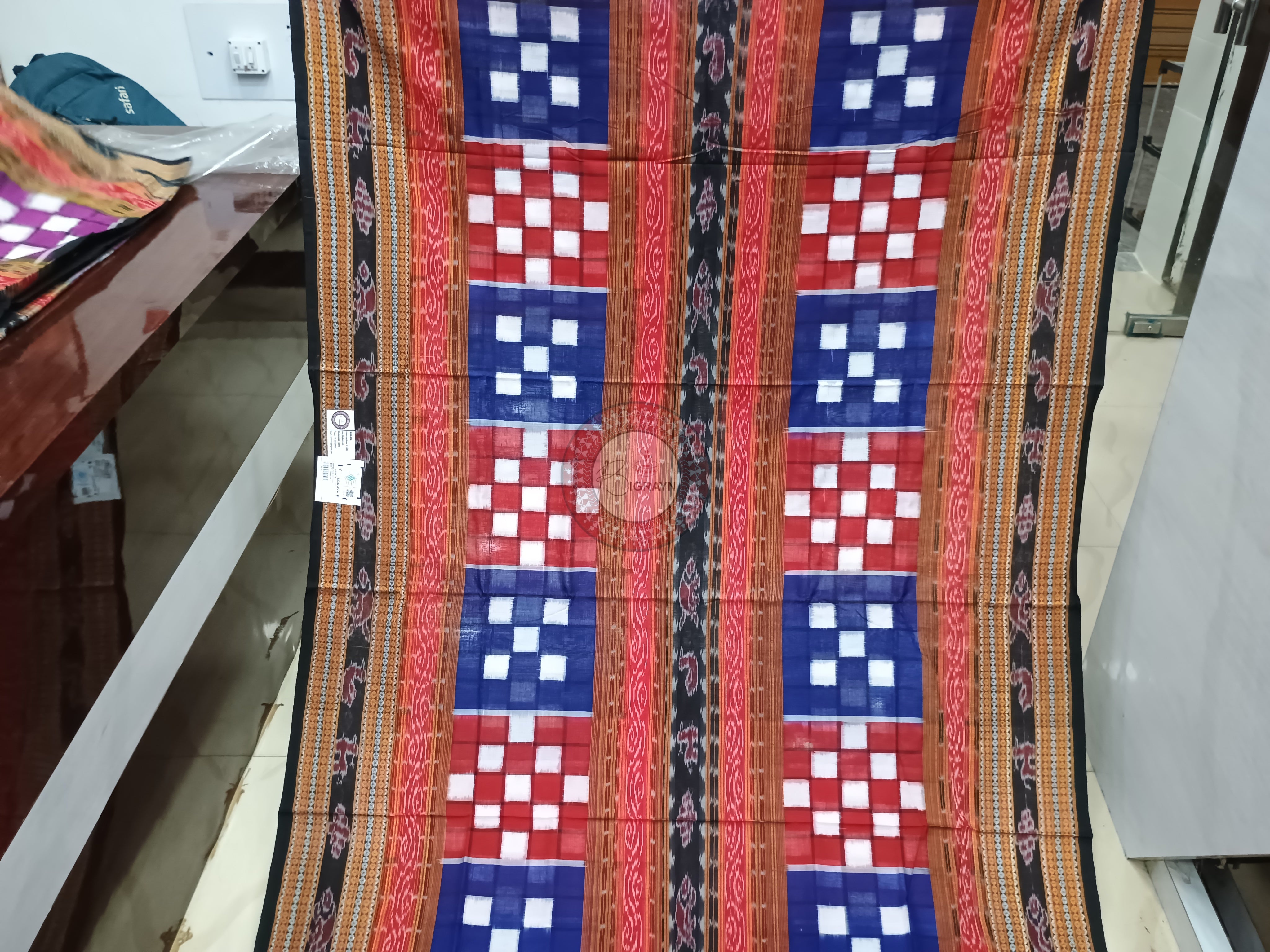 Red Blue Bichitrapuri Odisha Handloom Sambalpuri Cotton Saree