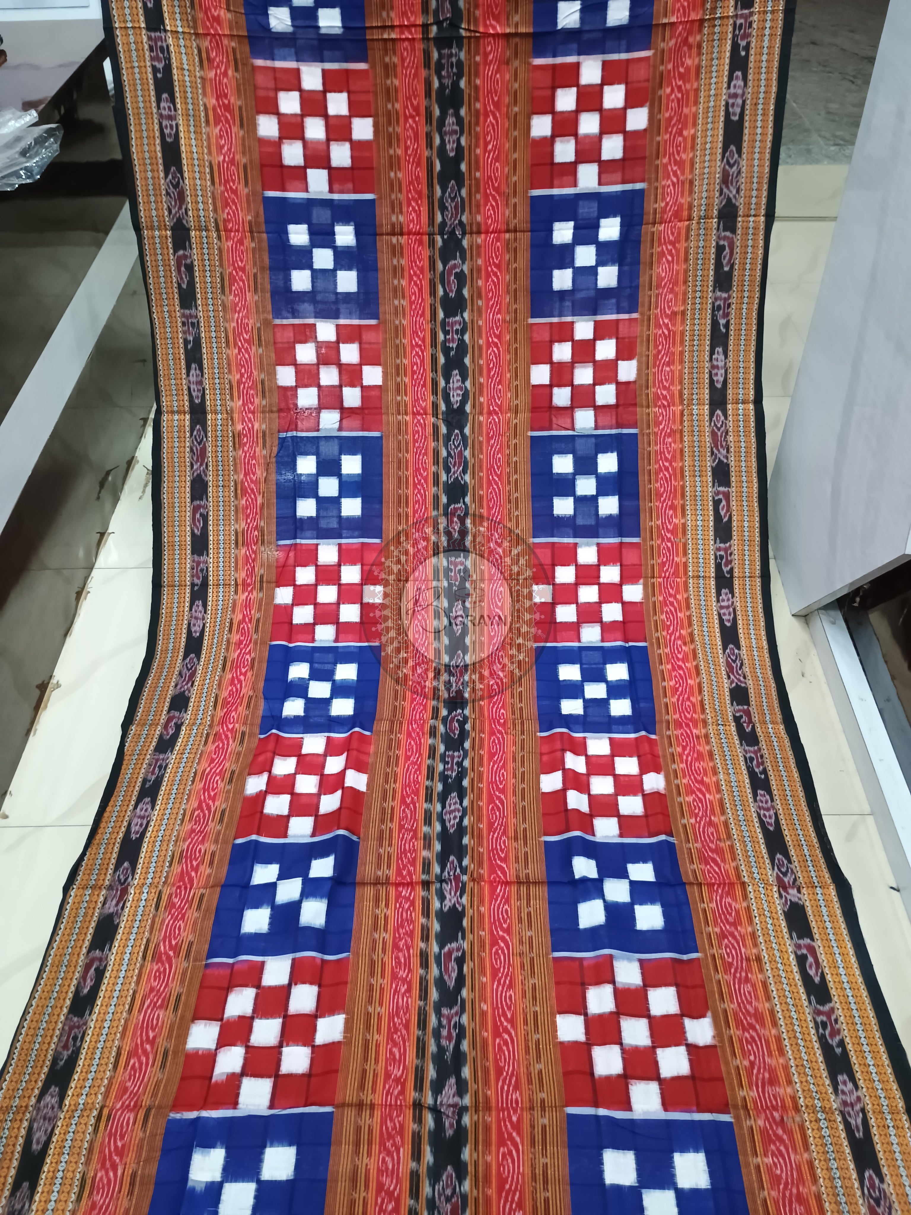 Red Blue Bichitrapuri Odisha Handloom Sambalpuri Cotton Saree