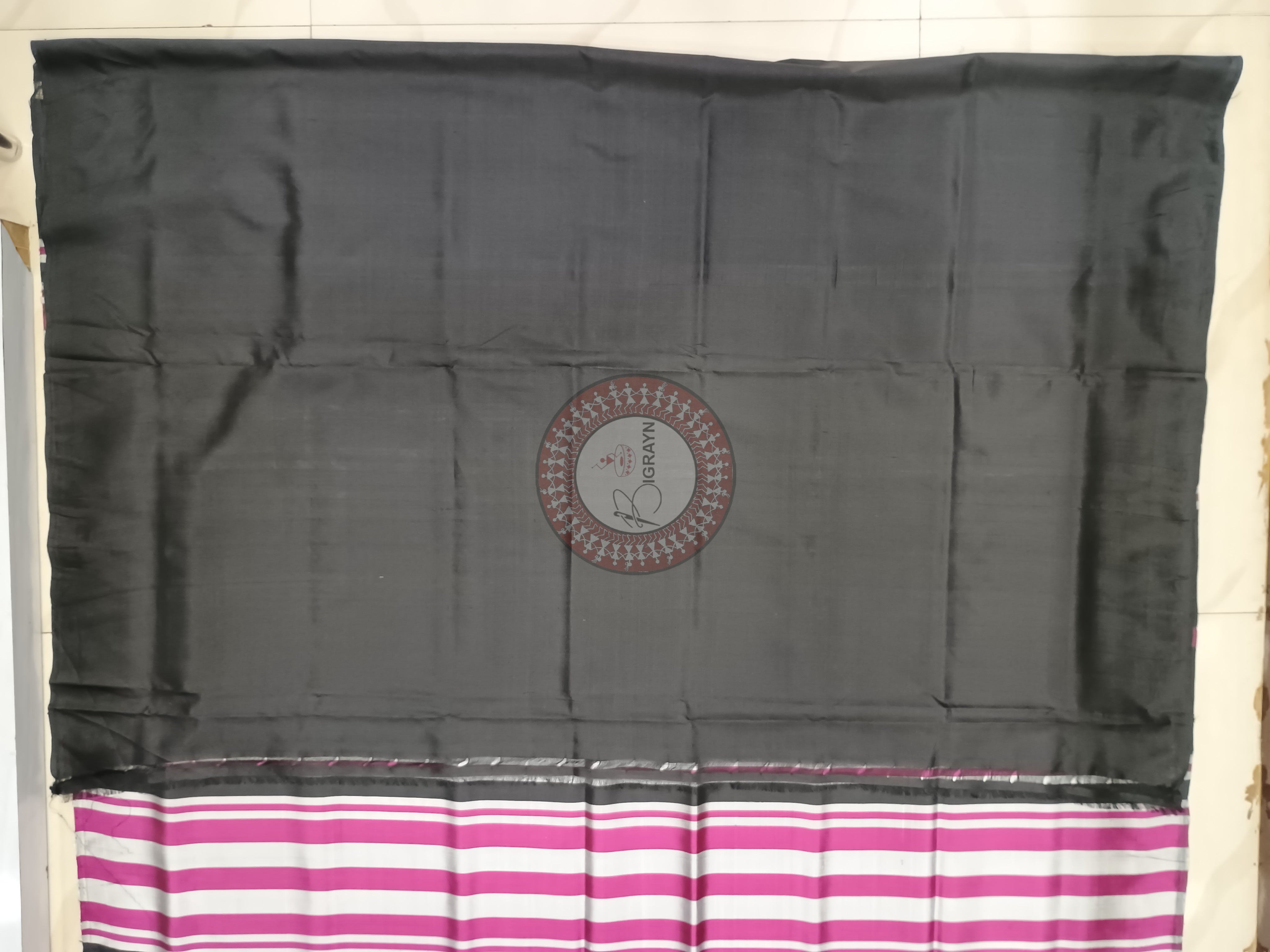 Purple Black Laxmi Yantra Mulberry Silk Saree