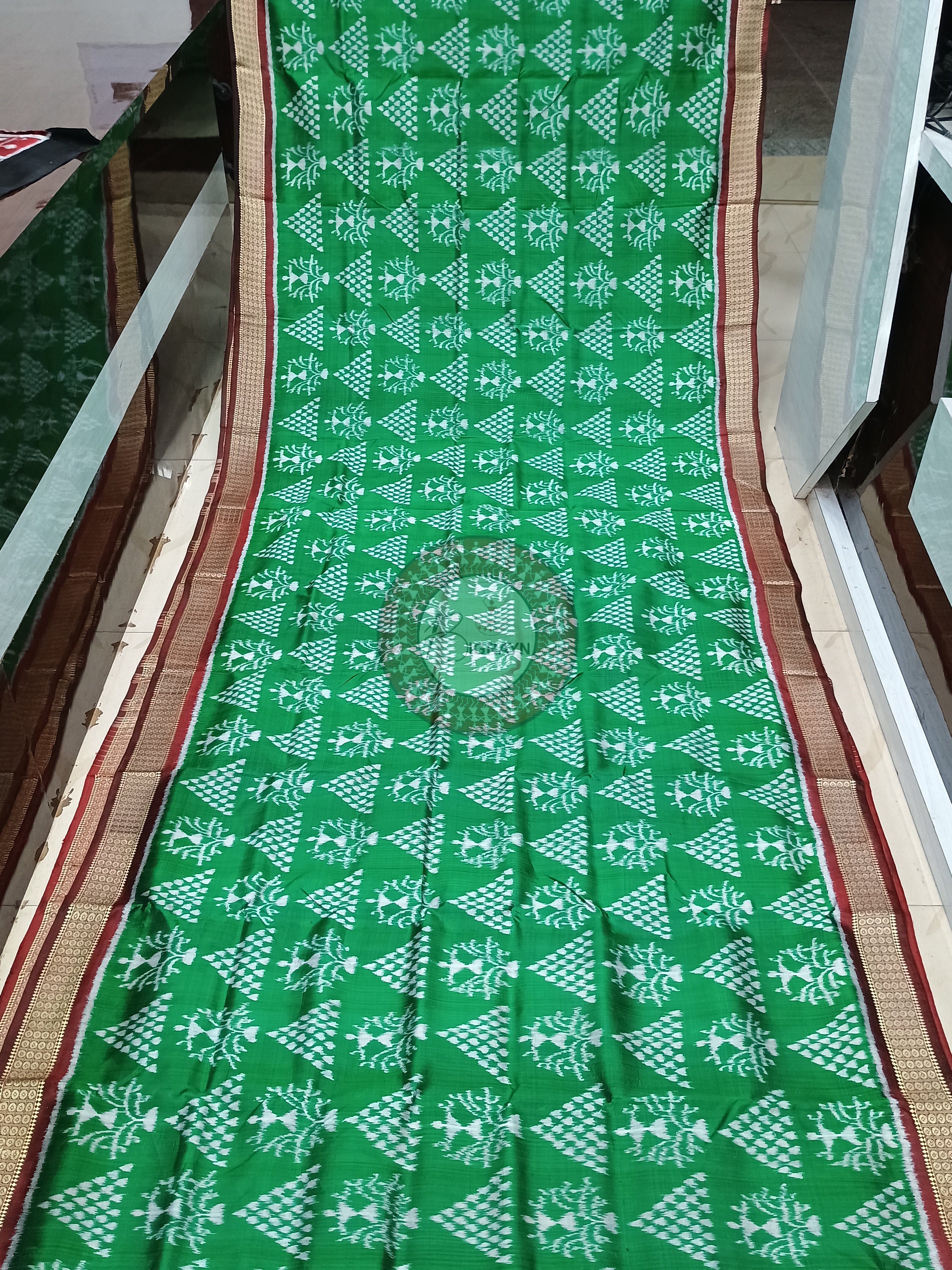 Green Maroon Tribal Chita Design Mulberry Silk Saree